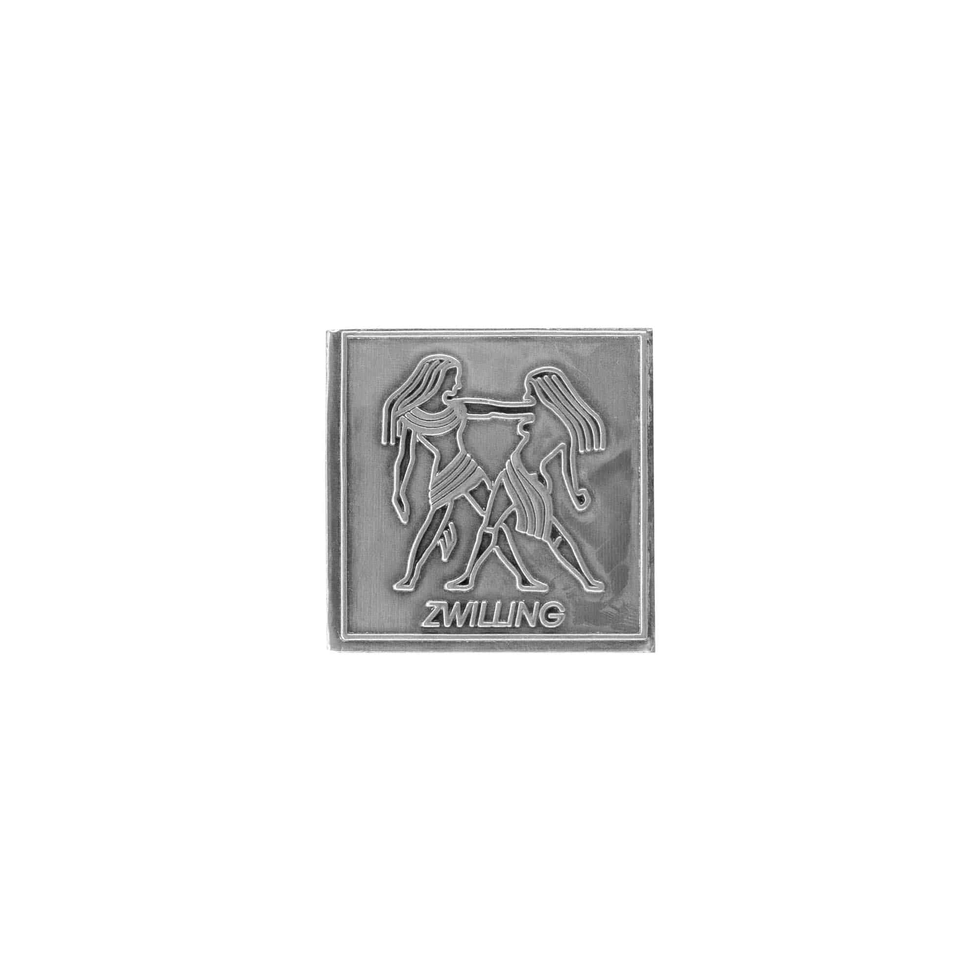 Etiqueta de estanho 'Zwilling', quadrada, metal, prateada