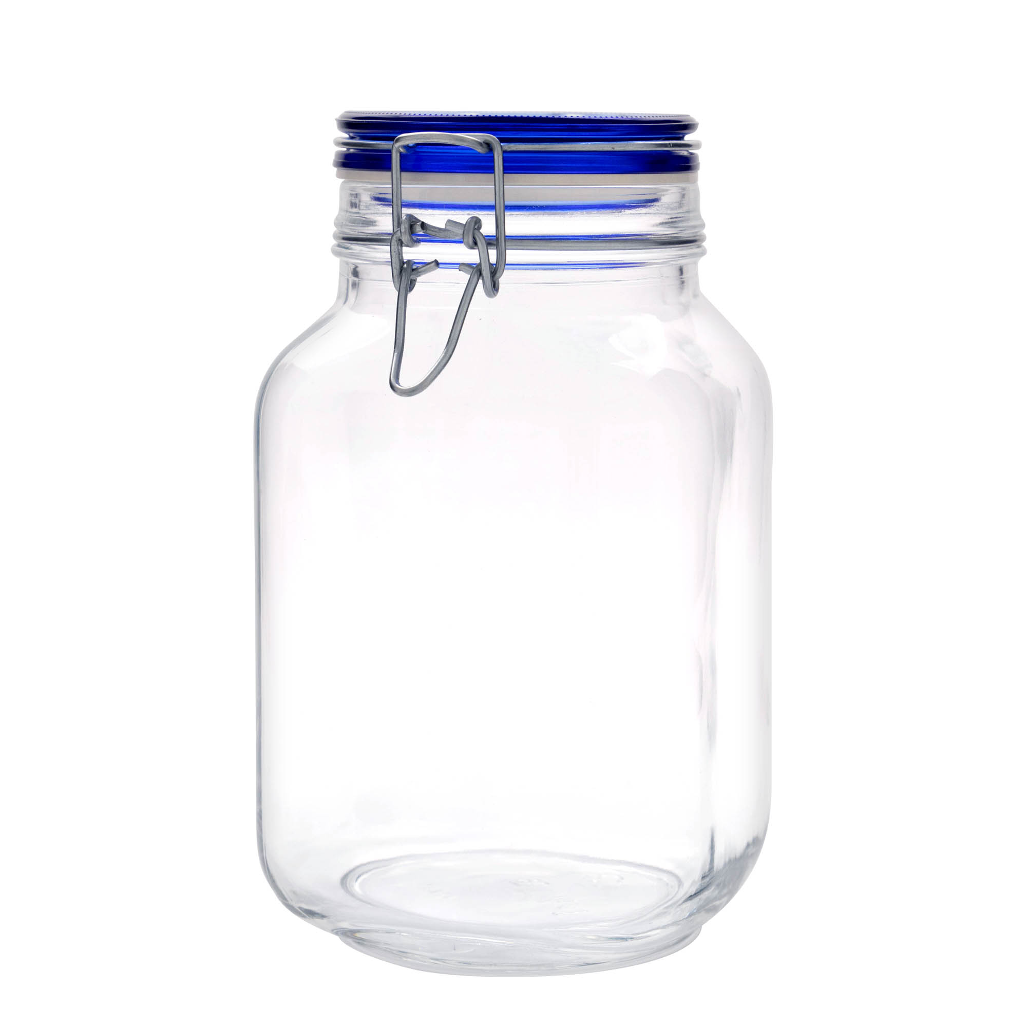 2.000 ml Frasco com fecho de mola 'Fido' Tampa Azul, quadrado, Boca: fecho de mola