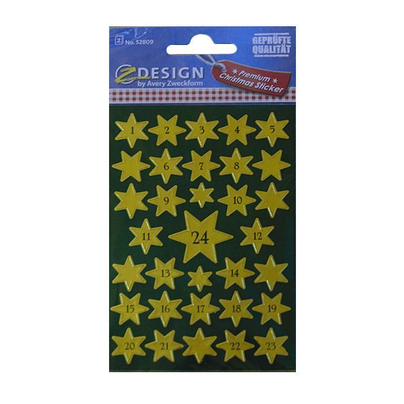 Autocolantes Zweckform 'Calendário do Advento 1-24', papel, dourado Autocolantes Zweckform 'Calendário do Advento 1-24', papel, dourado