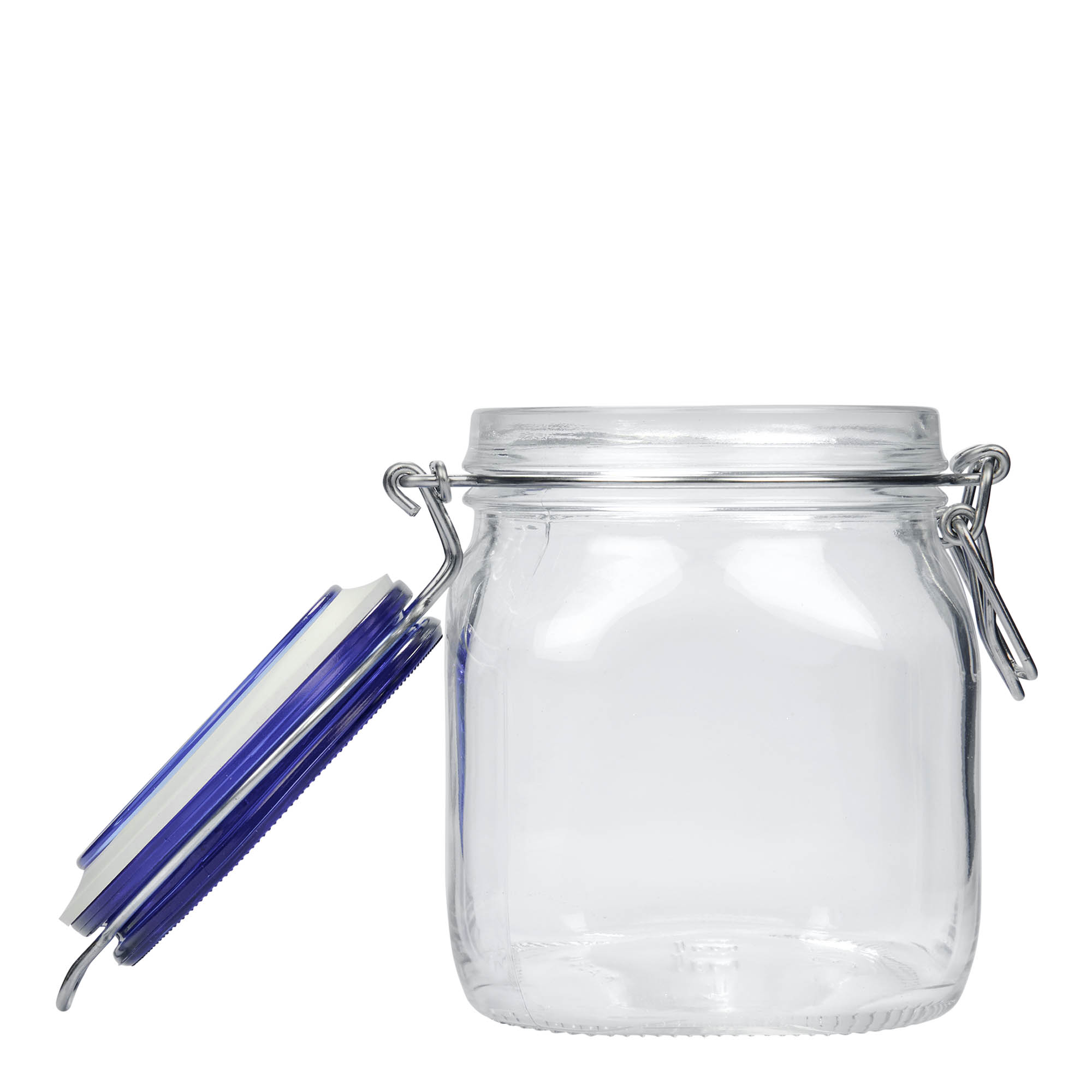 750 ml frasco com fecho de arame 'Fido' tampa azul, quadrado, boca: fecho de arame 750 ml frasco com fecho de arame 'Fido' tampa azul, quadrado, boca: fecho de arame