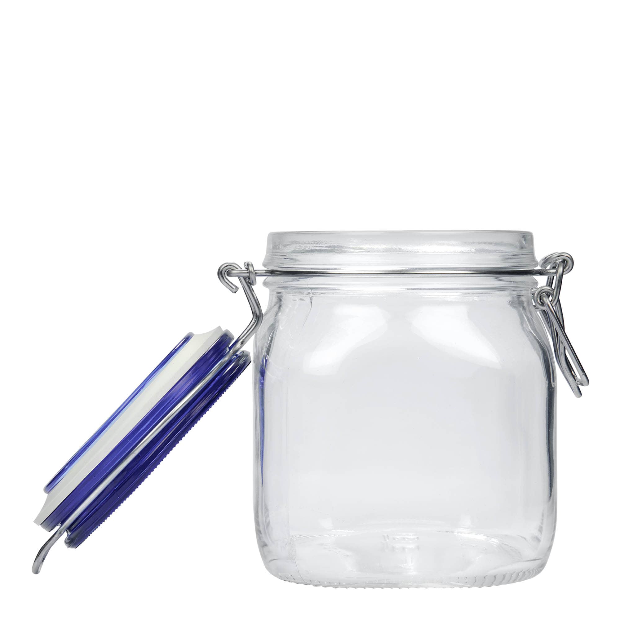 750 ml frasco com fecho de arame 'Fido' tampa azul, quadrado, boca: fecho de arame