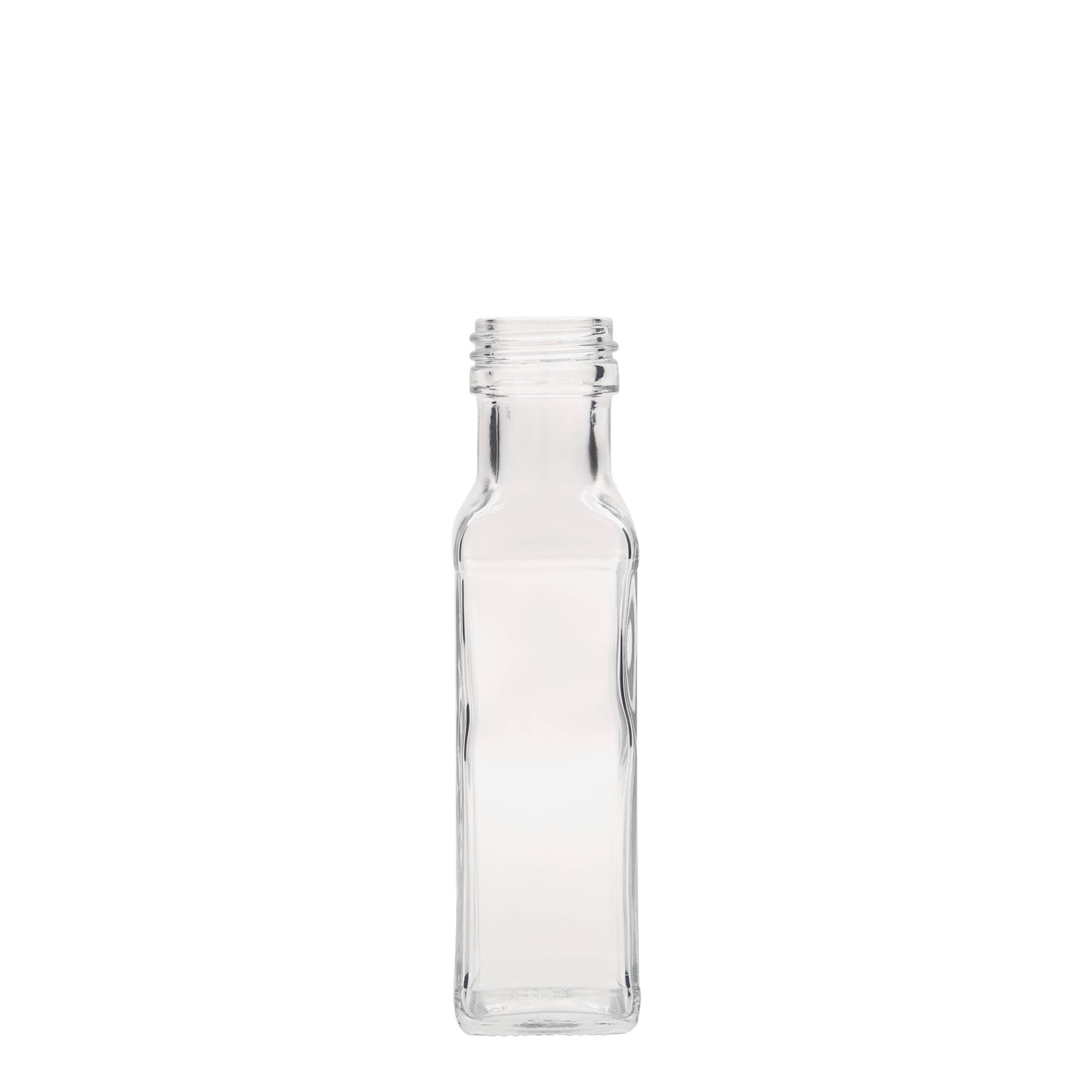 Frasco de vidro de 100 ml 'Marasca', quadrado, boca: PP 31,5 Frasco de vidro de 100 ml 'Marasca', quadrado, boca: PP 31,5