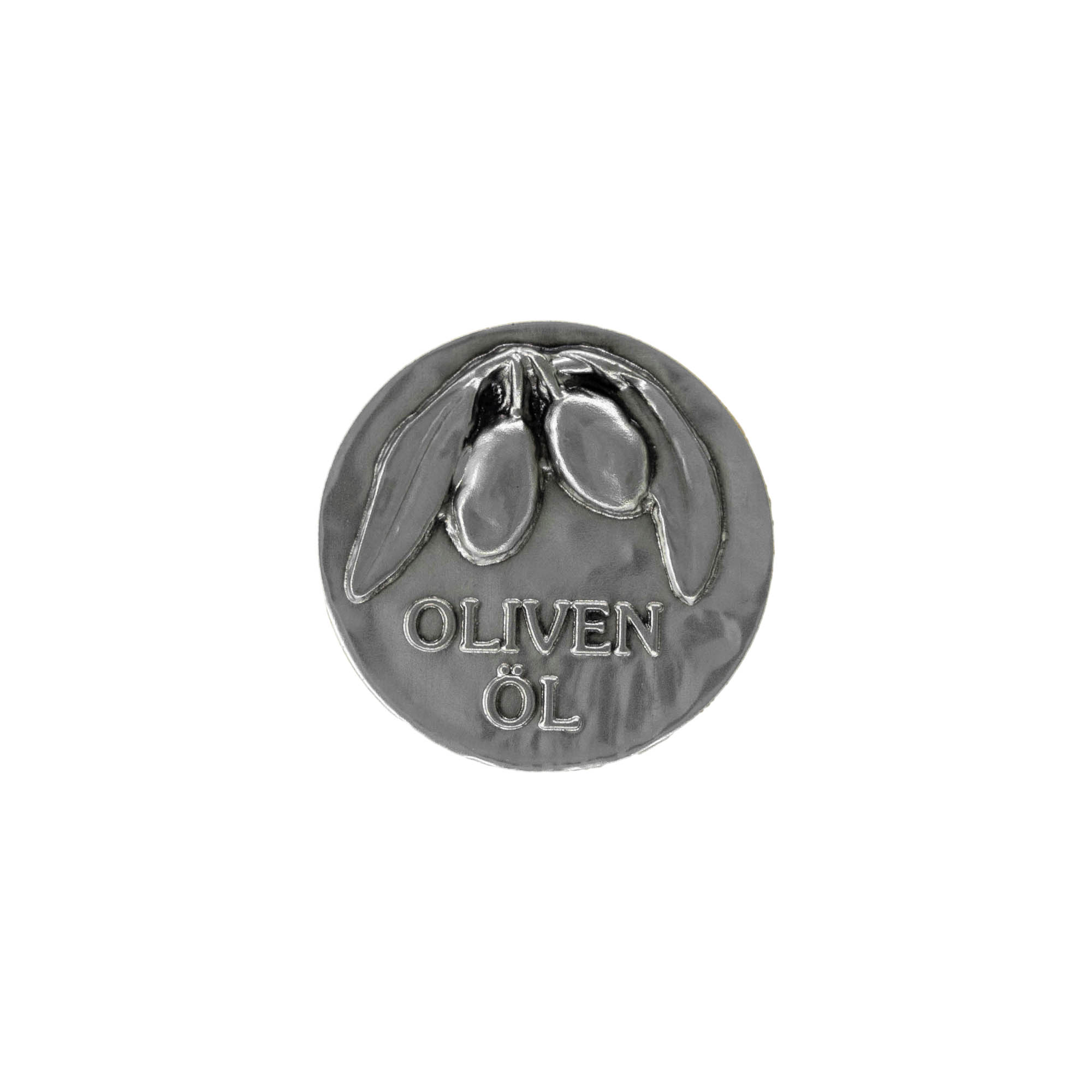 Etiqueta de estanho 'Azeite', metal, prateado Etiqueta de estanho 'Azeite', metal, prateado