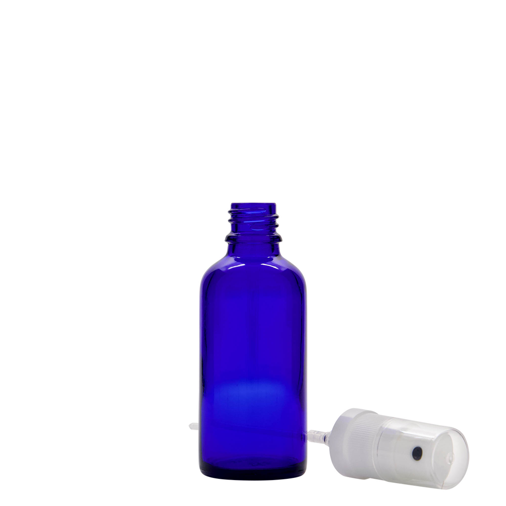 Frasco de spray de 50 ml, vidro, azul royal, bocal: DIN 18 Frasco de spray de 50 ml, vidro, azul royal, bocal: DIN 18