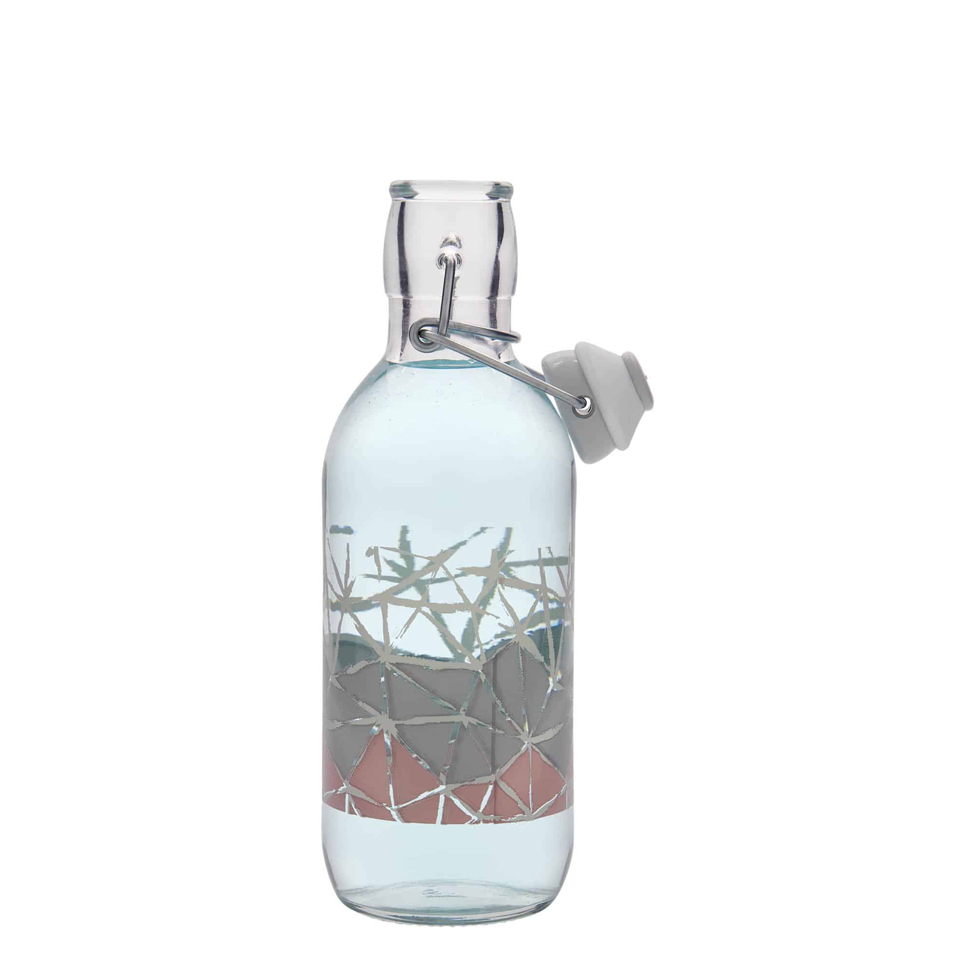 500 ml Garrafa de vidro 'Emilia', Motivo: Manolibera rosa, boca: Tampa mecânica 500 ml Garrafa de vidro 'Emilia', Motivo: Manolibera rosa, boca: Tampa mecânica