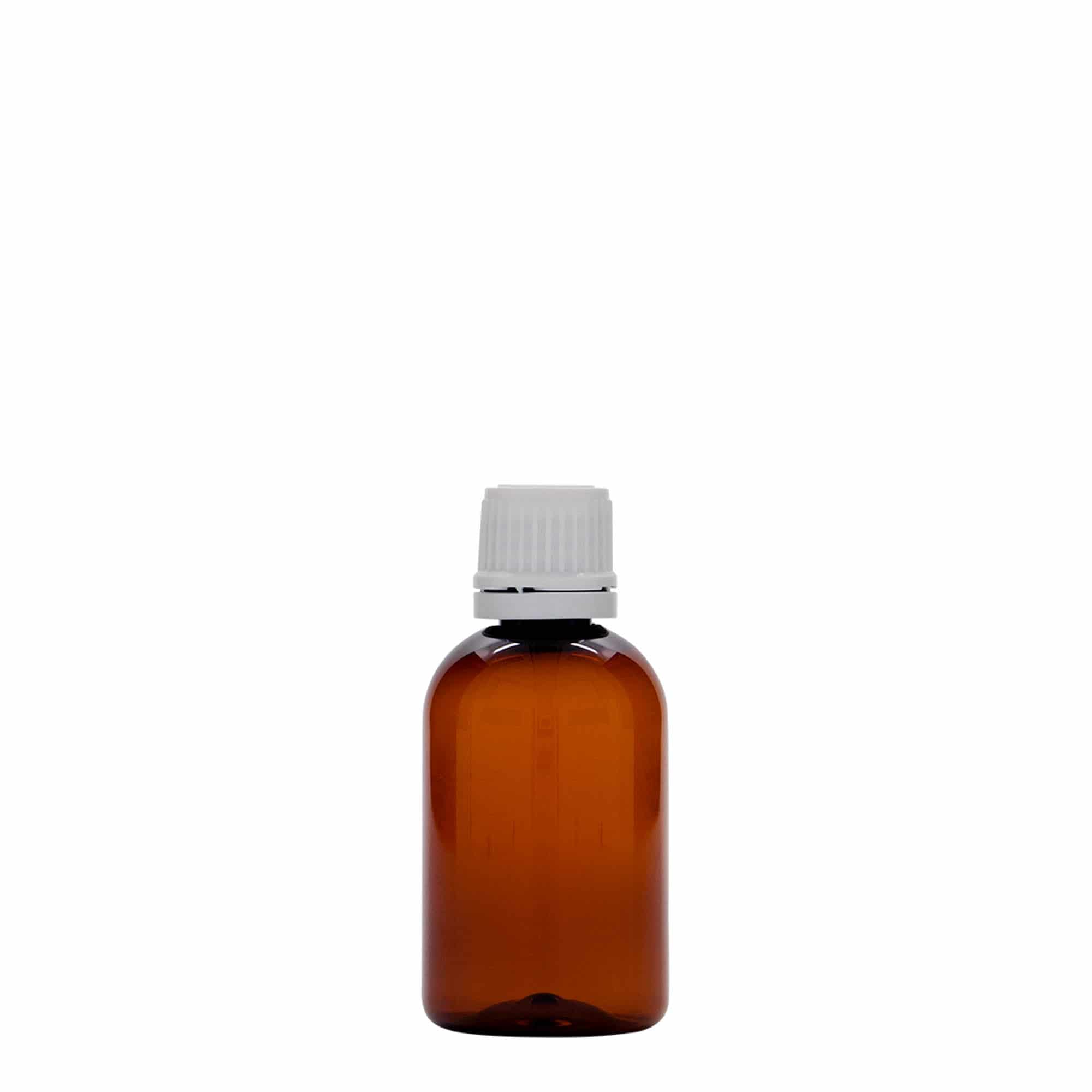 Frasco médico PET de 50 ml 'Easy Living', castanho, plástico, bocal: DIN 18