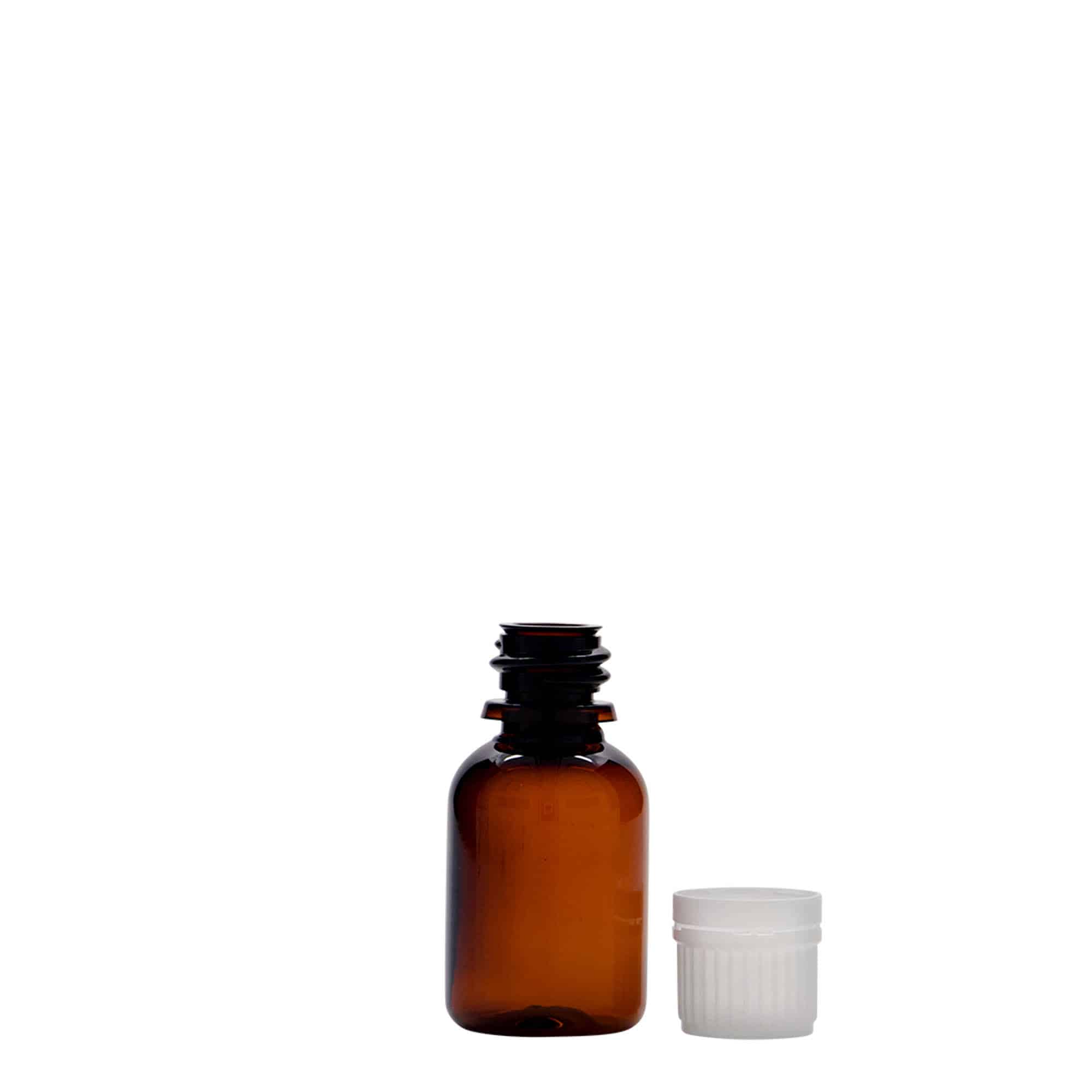 20 ml Frasco de medicamentos PET 'Easy Living', castanho, plástico, boca: DIN 18