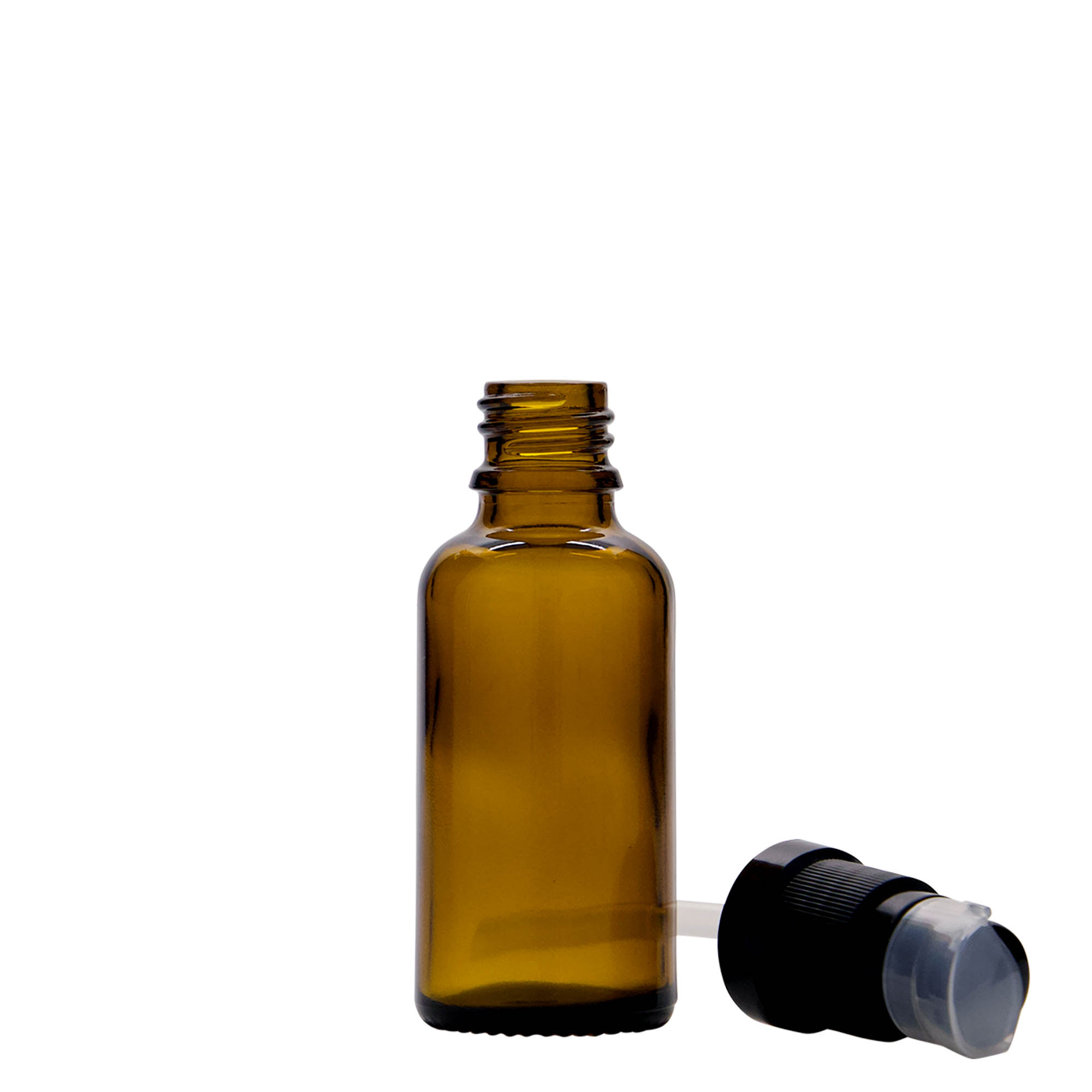 Frasco médico de 30 ml com bomba doseadora, vidro, castanho, bocal: DIN 18