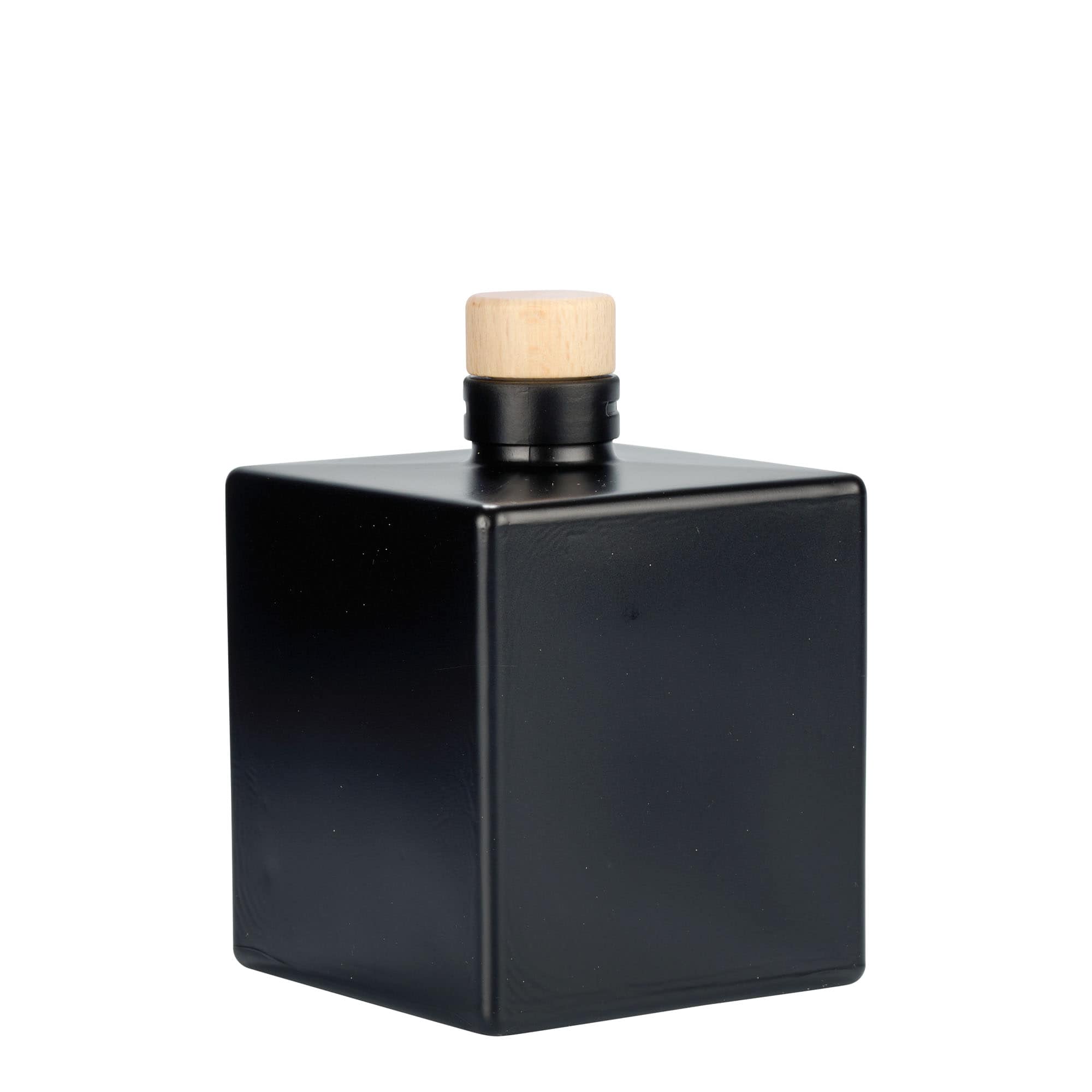 500 ml Garrafa de vidro 'Cube', quadrada, preto, boca: Cortiça