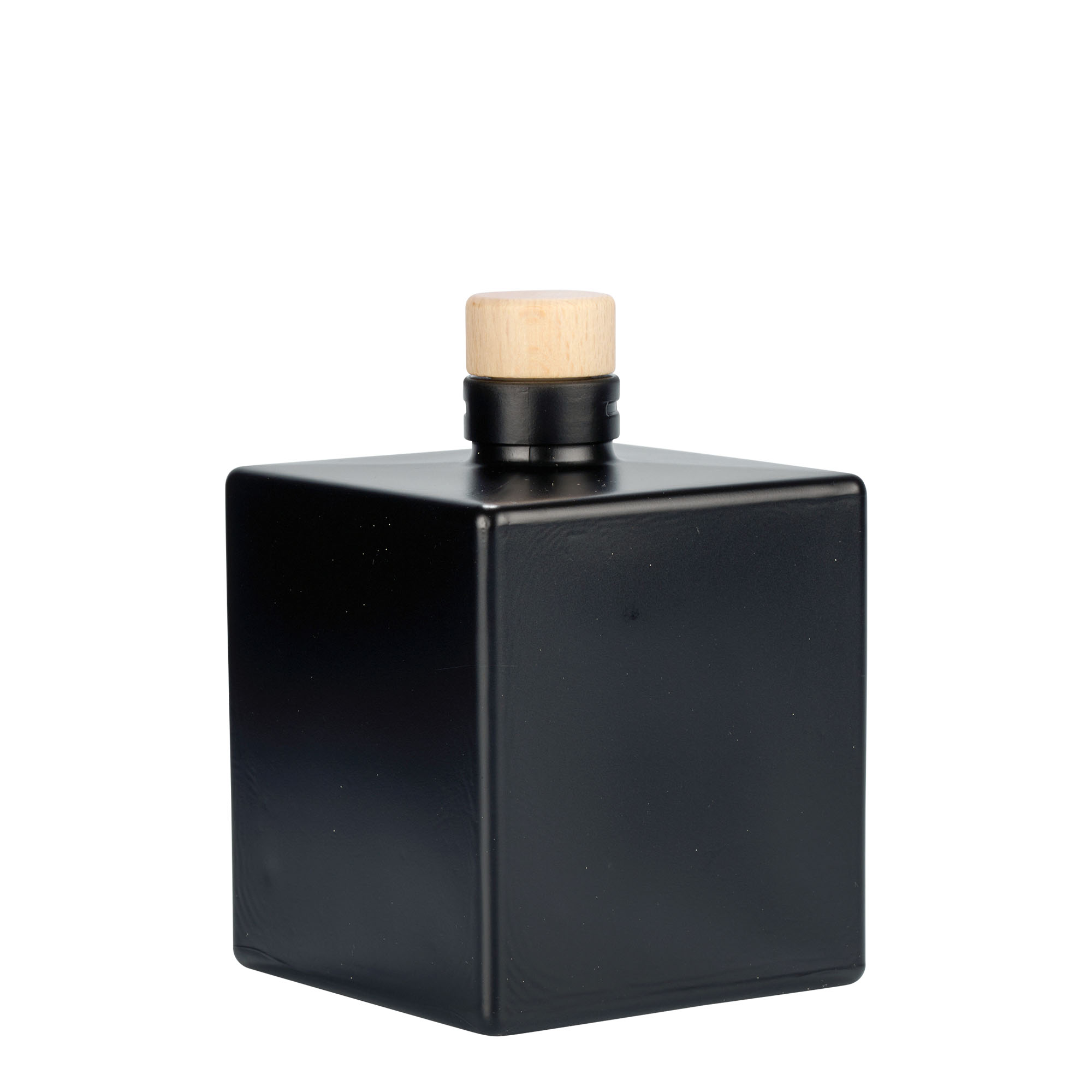 Frasco de vidro de 500 ml 'Cube', quadrado, preto, boca: cortiça