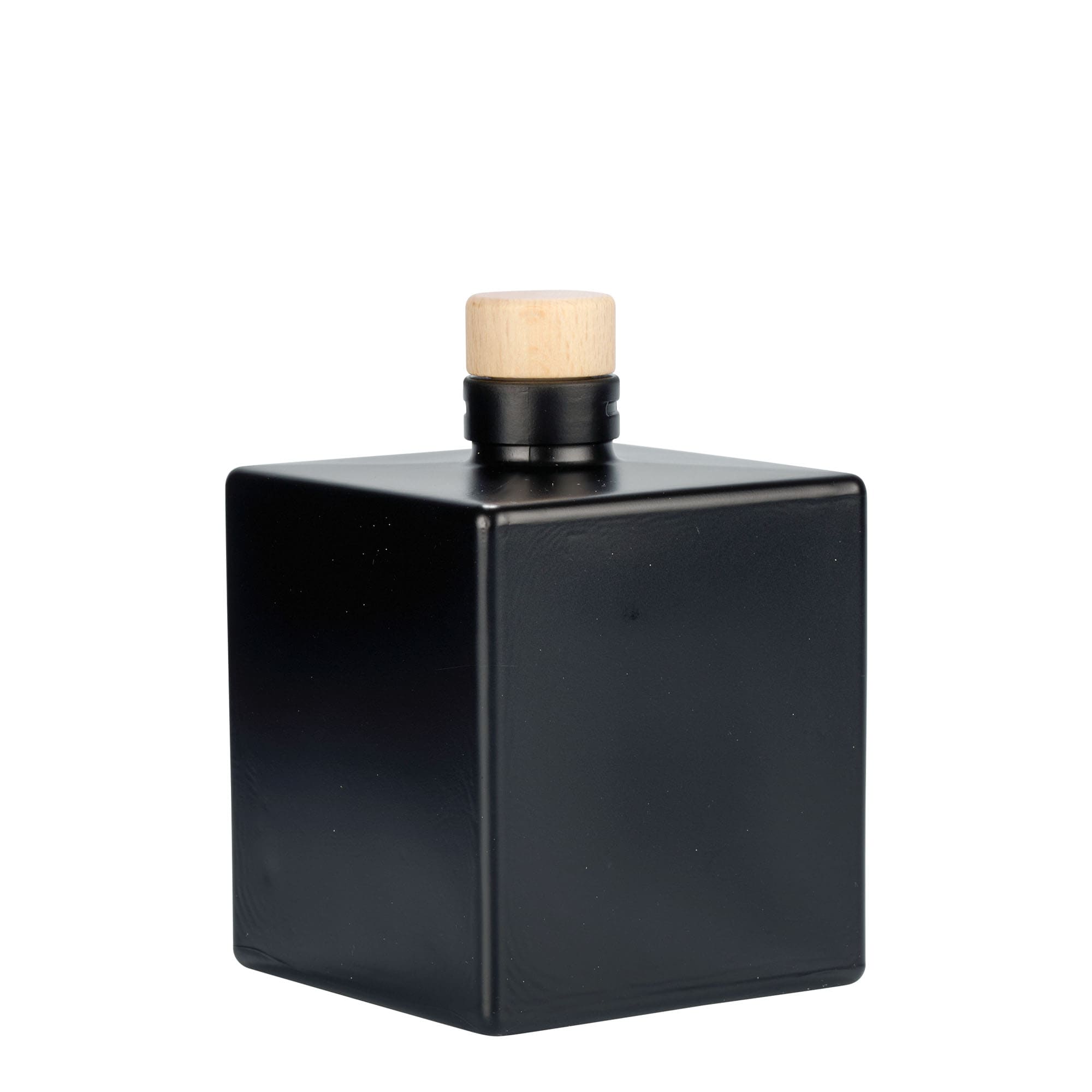 Frasco de vidro de 500 ml 'Cube', quadrado, preto, boca: cortiça