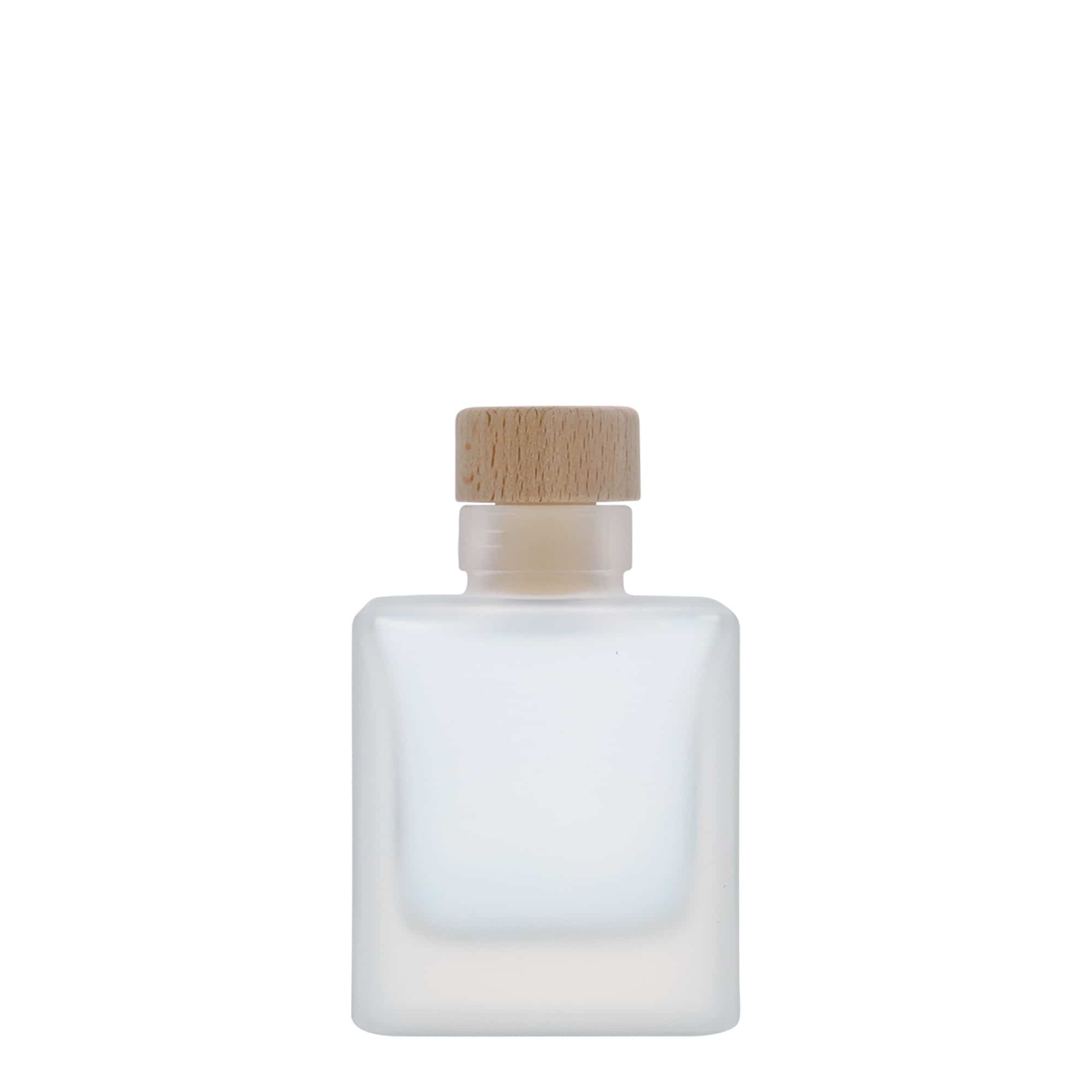 100 ml Garrafa de vidro 'Cube', quadrada, gelo, boca: Cortiça