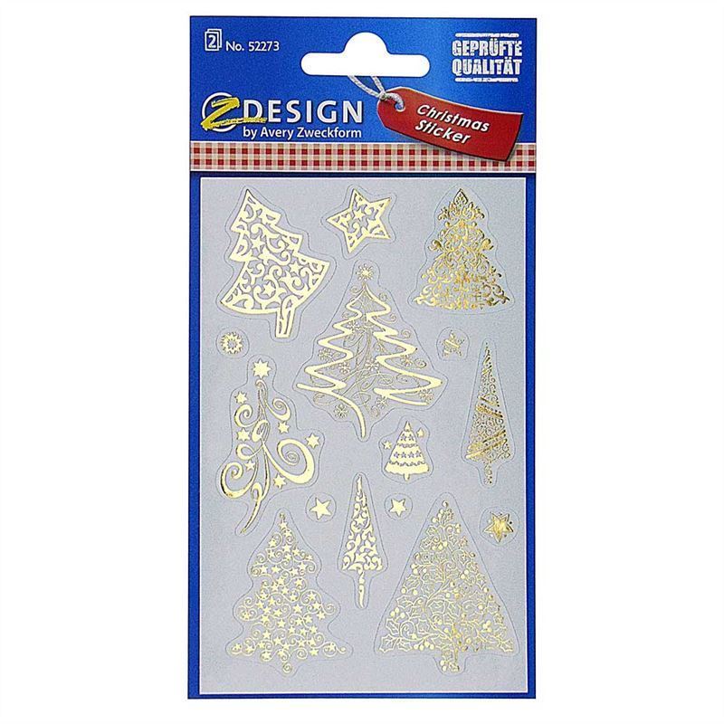 Autocolantes com formas 'Árvores de Natal', papel, dourado