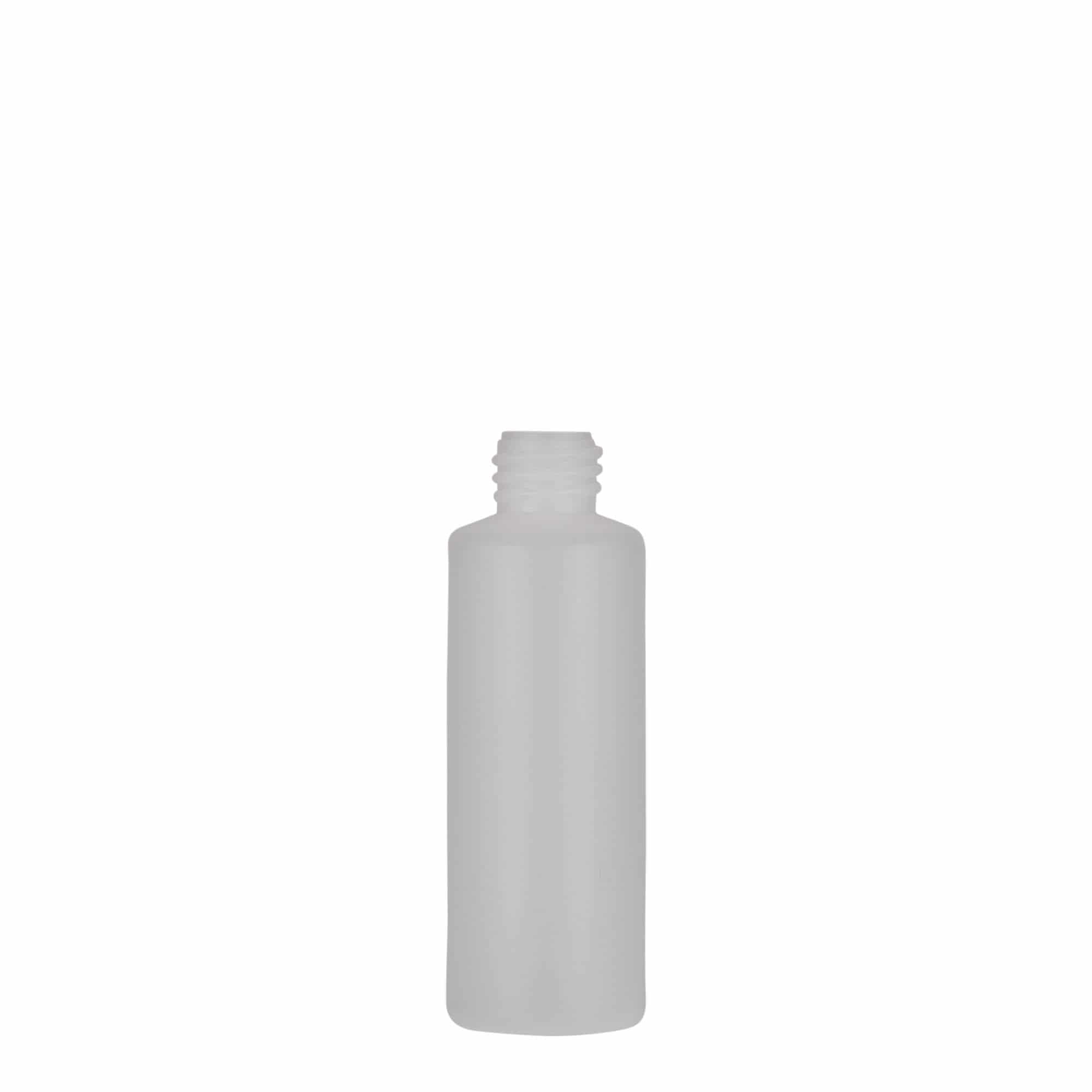 Frasco redondo de 50 ml, plástico PE, natural, bocal: tampa de rosca Frasco redondo de 50 ml, plástico PE, natural, bocal: tampa de rosca