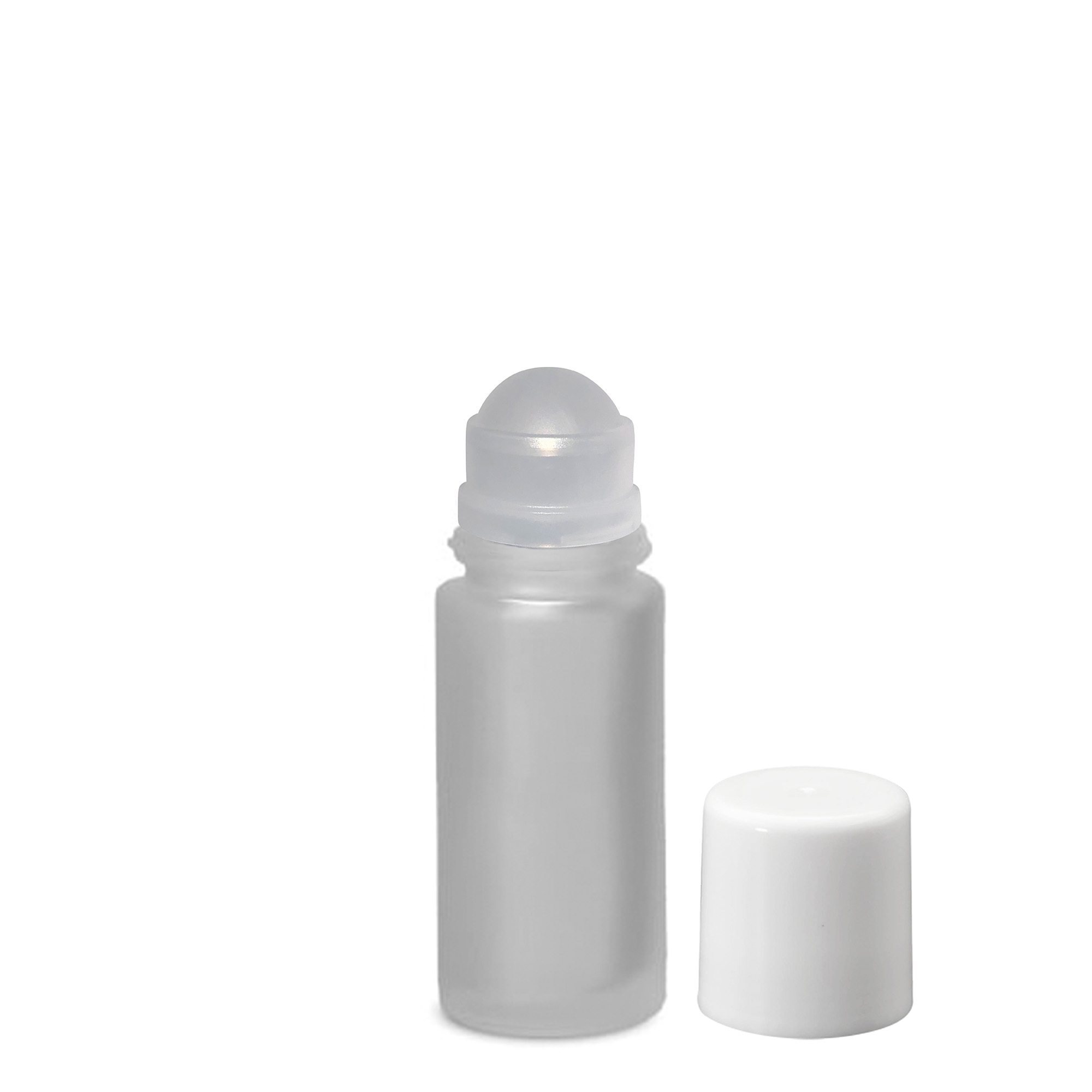 Frasco roll-on de 50 ml, vidro, esbranquiçado, boca: tampa de rosca