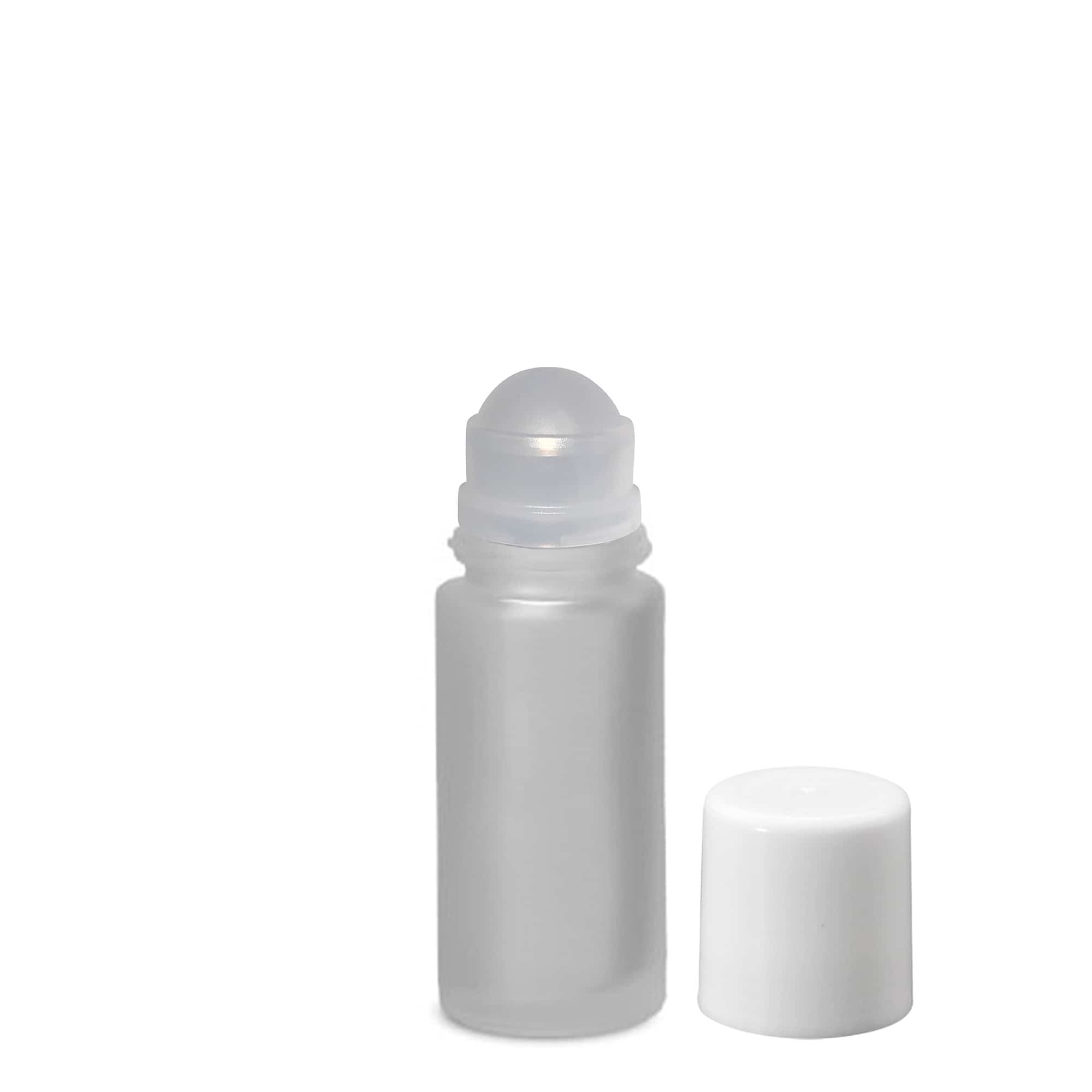 Frasco roll-on de 50 ml, vidro, esbranquiçado, boca: tampa de rosca
