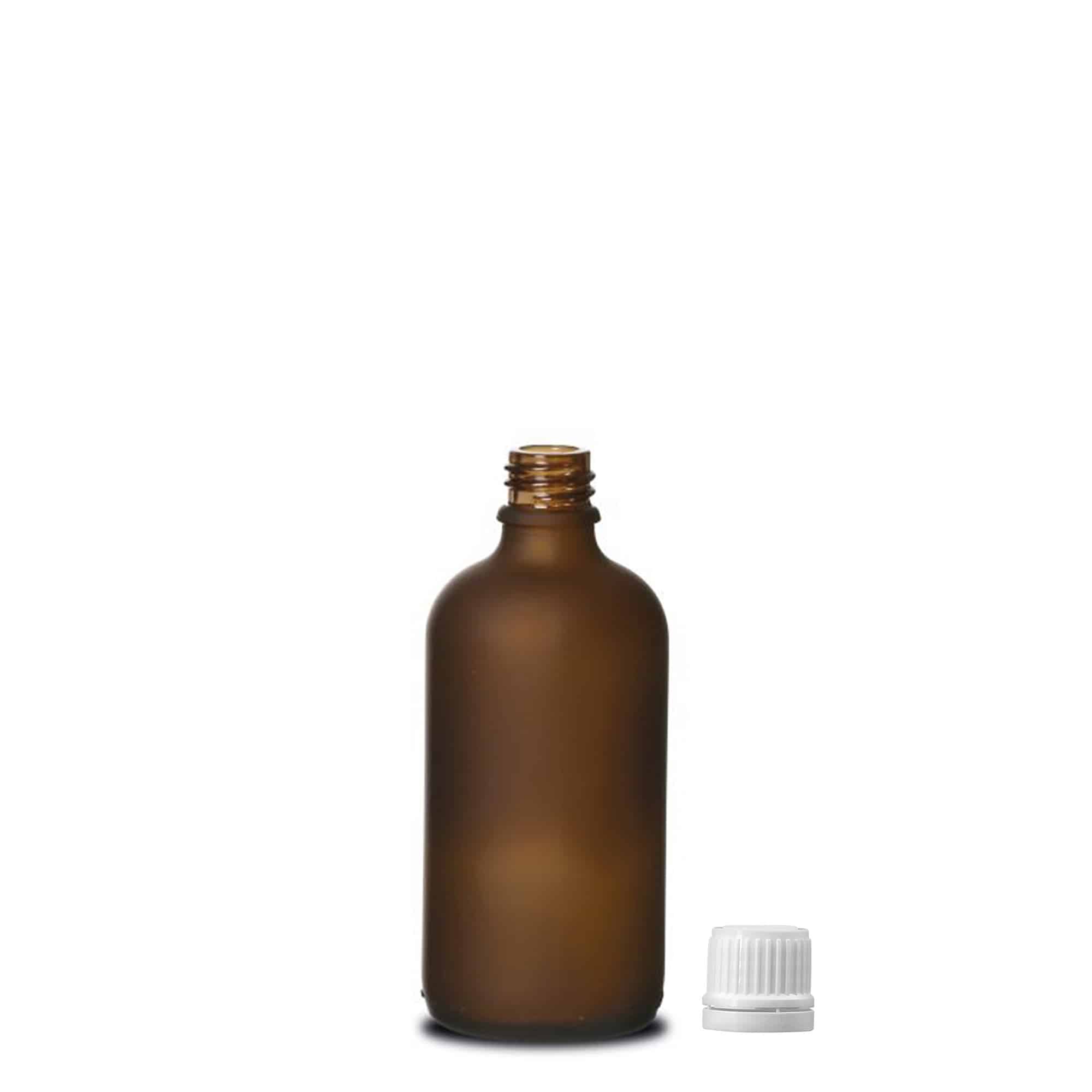 Frasco médico de 100 ml, vidro, castanho fosco, boca: DIN 18