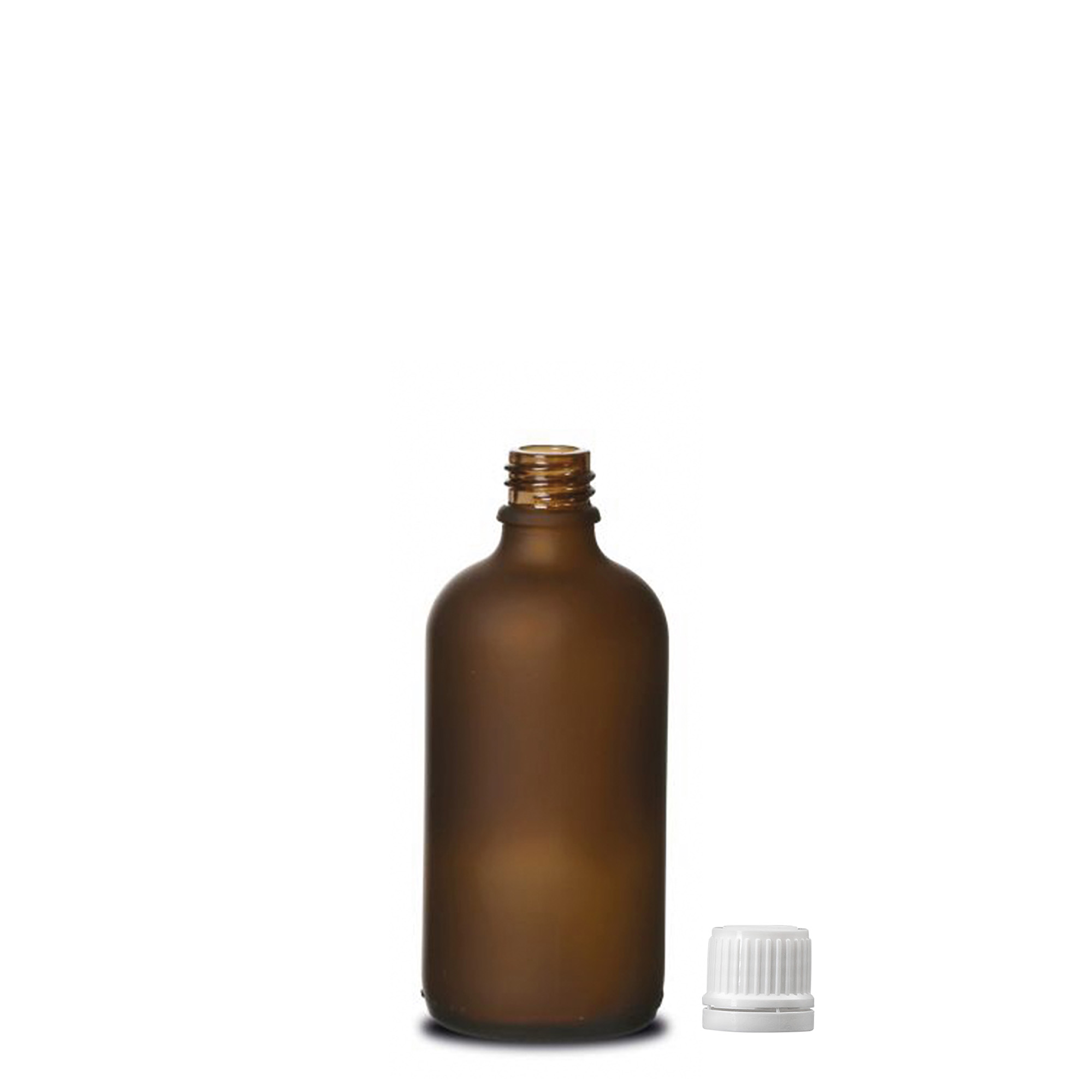 Frasco médico de 100 ml, vidro, castanho fosco, boca: DIN 18