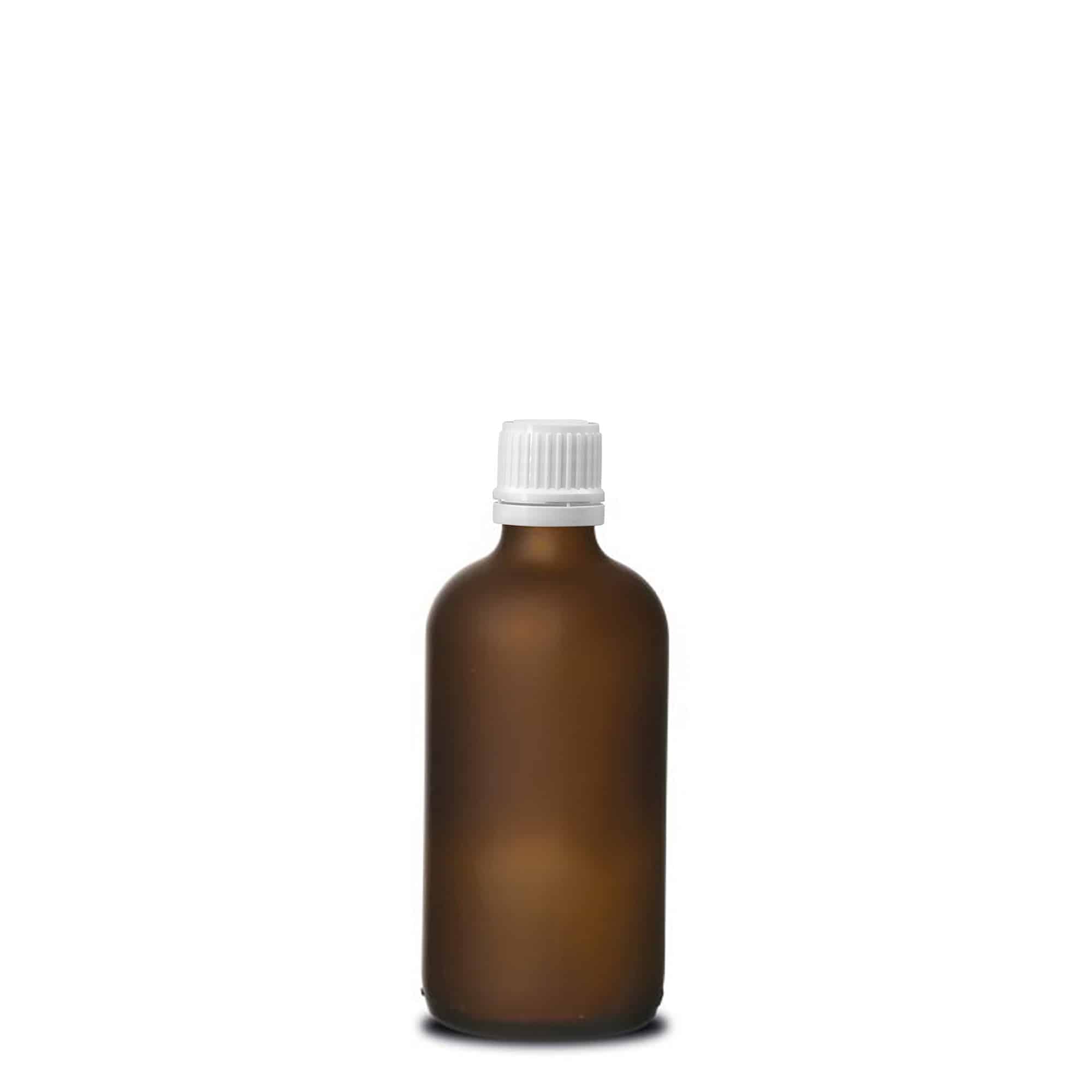 Frasco médico de 100 ml, vidro, castanho fosco, boca: DIN 18
