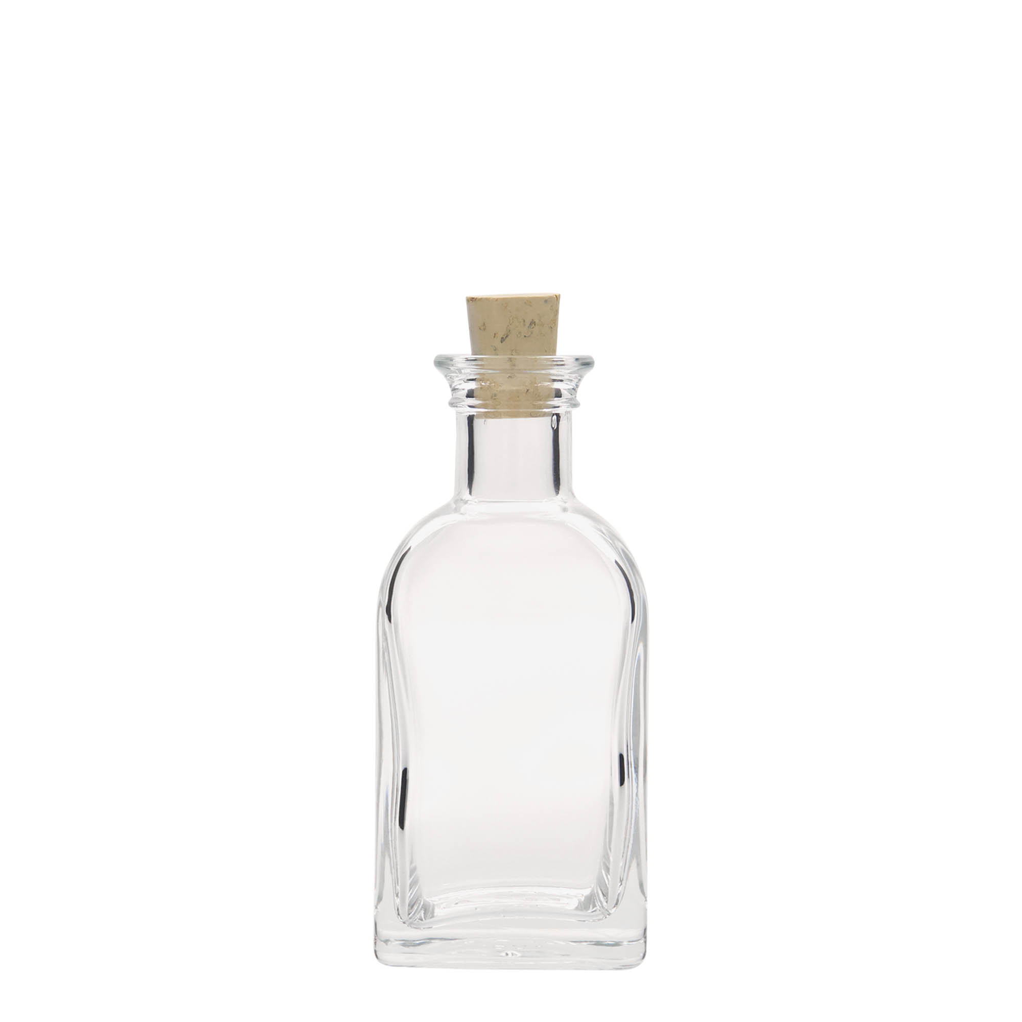 Frasco de vidro de 100 ml Apotheker Carré, quadrado, abertura: cortiça Frasco de vidro de 100 ml Apotheker Carré, quadrado, abertura: cortiça