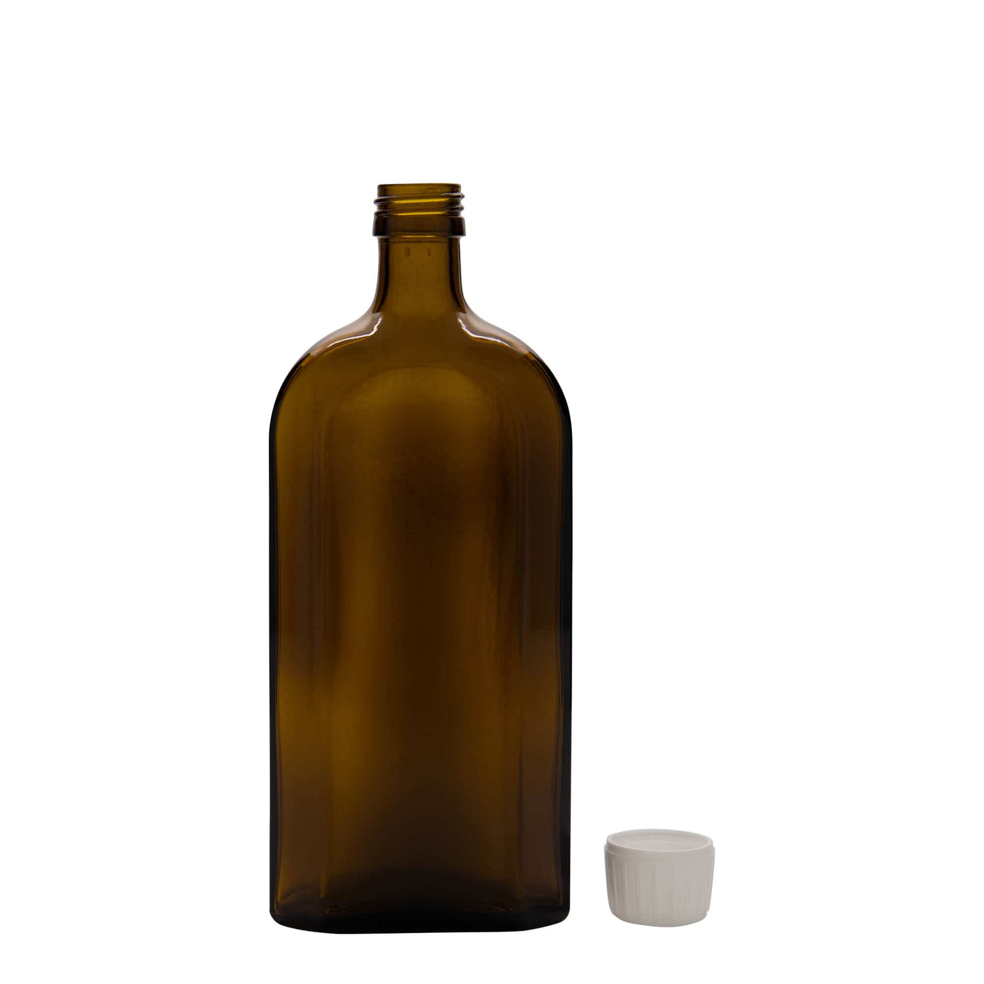 Frasco médico de 500 ml Meplat, oval, vidro, castanho, boca: PP 28
