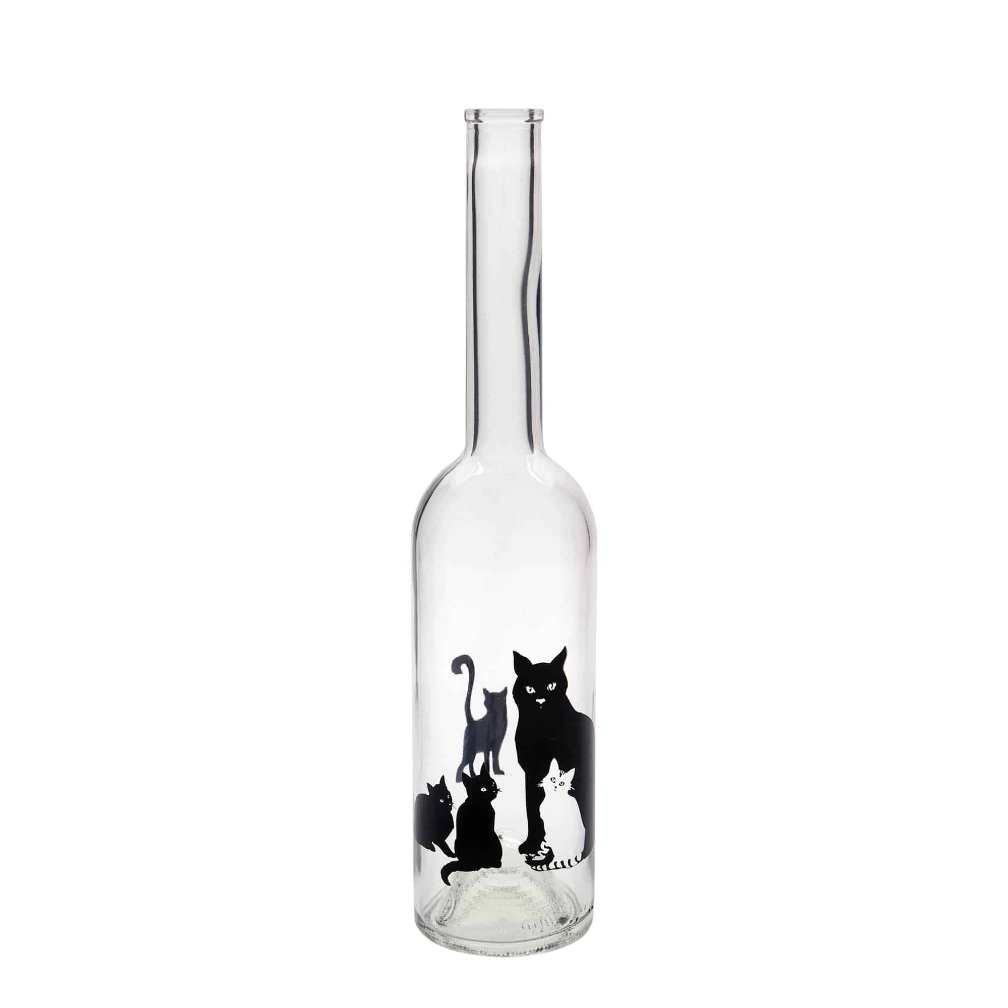 Garrafa de vidro de 500 ml 'Ópera', motivo: gatos, boca: cortiça
