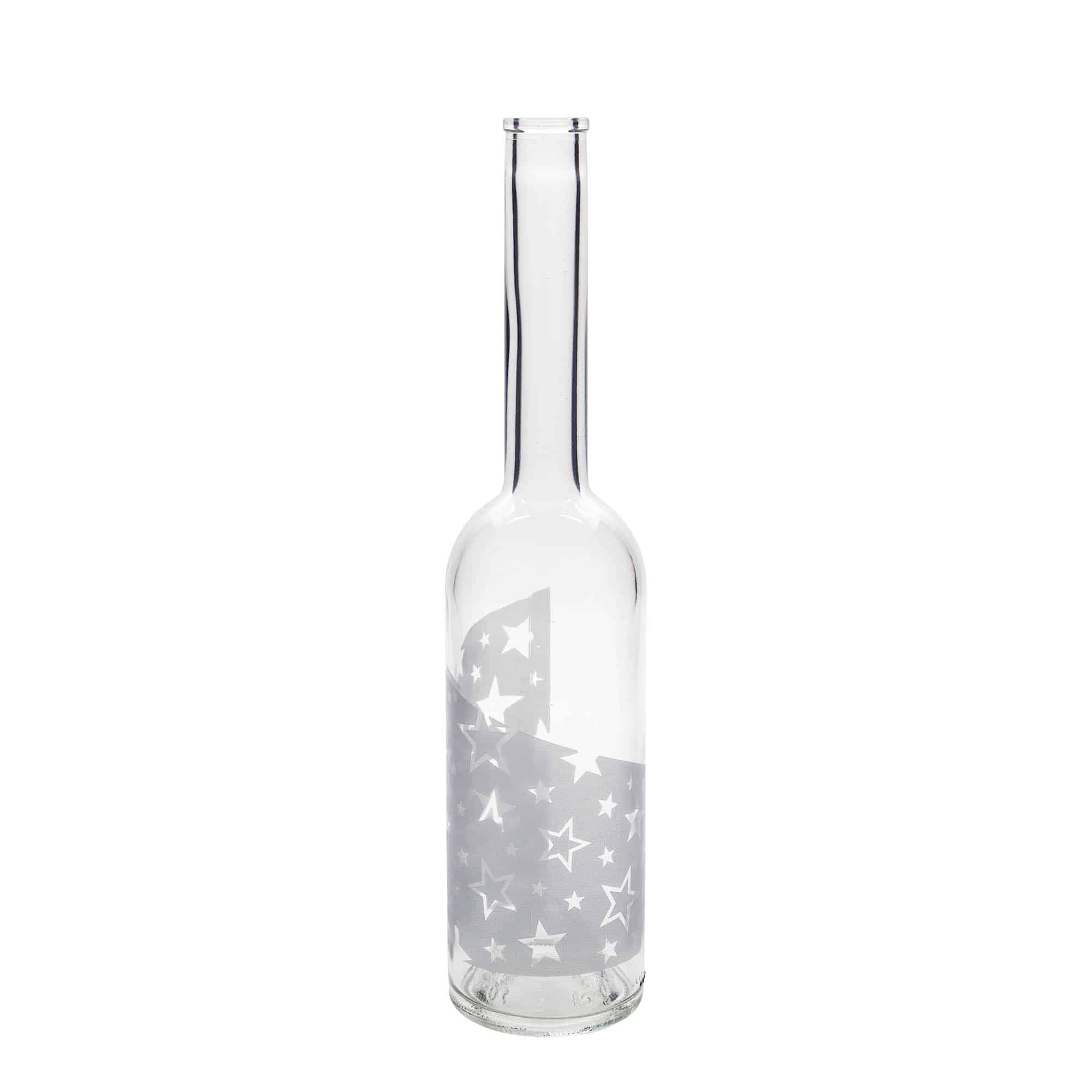 500 ml Garrafa de vidro 'Opera', Motivo: Estrelas de prata, boca: Cortiça 500 ml Garrafa de vidro 'Opera', Motivo: Estrelas de prata, boca: Cortiça