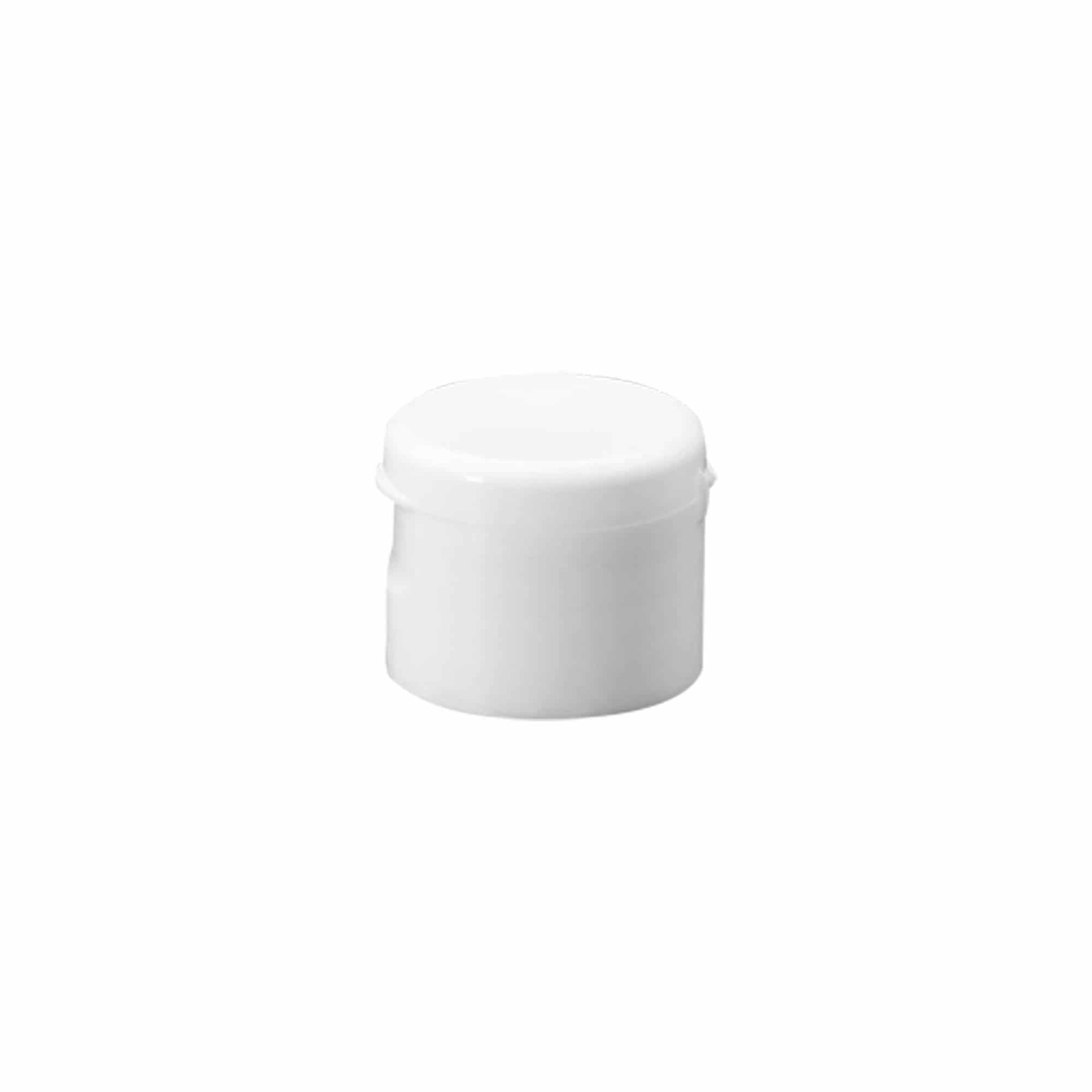 Tampa de rosca com dobradiça, plástico PP branco, para bocal: 24/410 Tampa de rosca com dobradiça, plástico PP branco, para bocal: 24/410