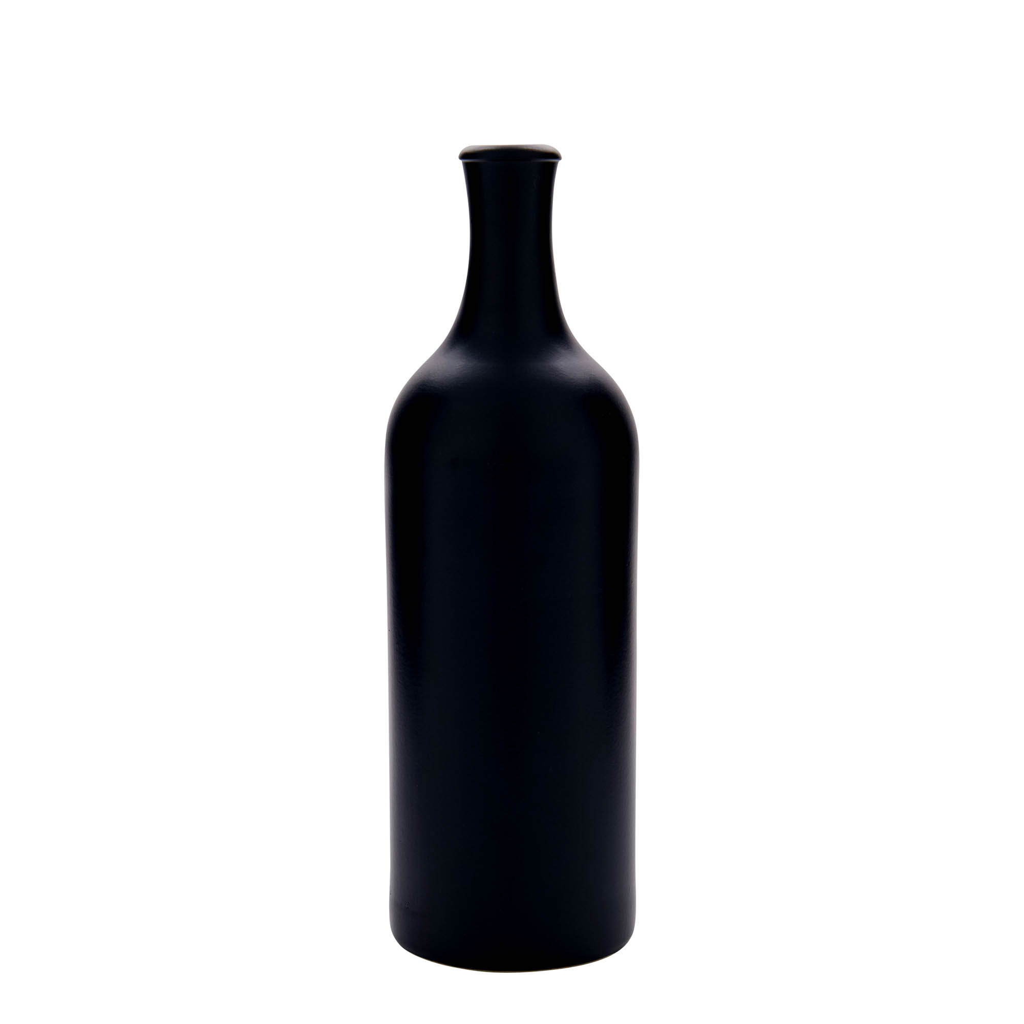 750 ml Jarra de barro de pescoço longo, grés, preta, boca: cortiça 750 ml Jarra de barro de pescoço longo, grés, preta, boca: cortiça