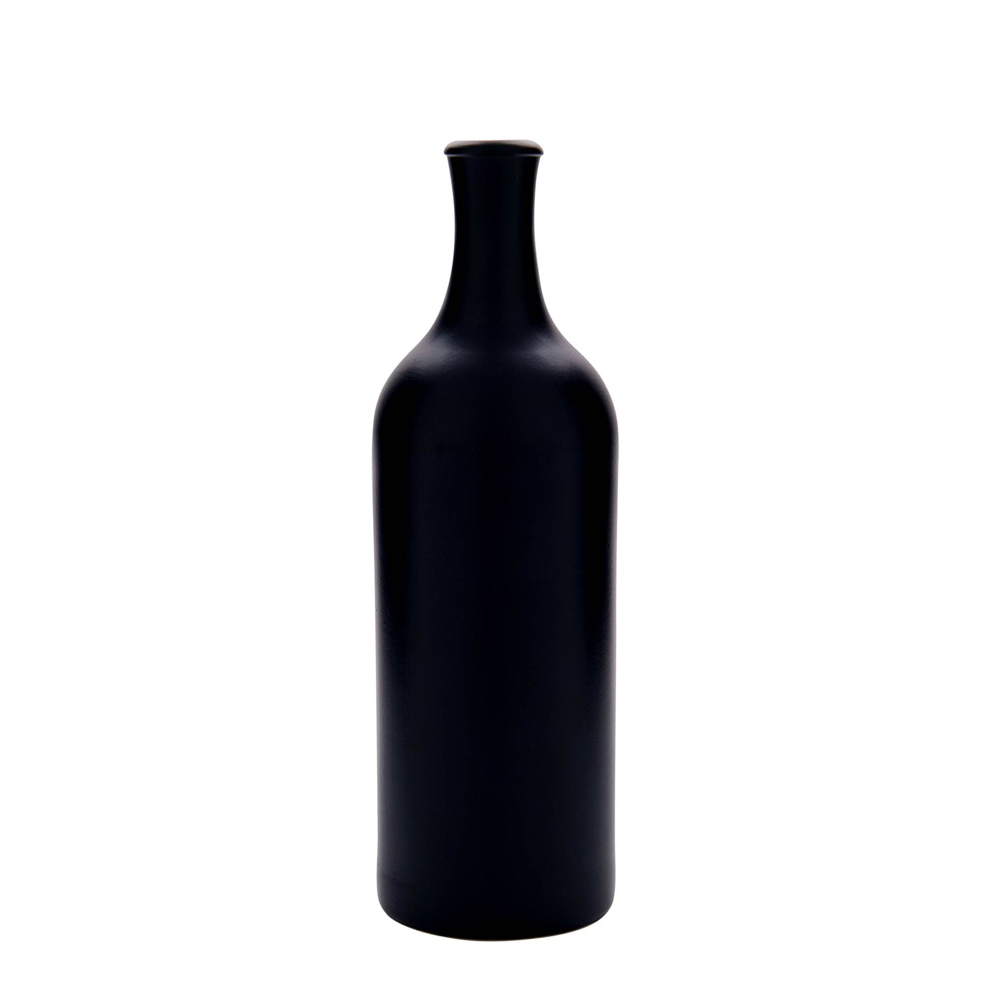 750 ml Jarra de barro de pescoço longo, grés, preta, boca: cortiça