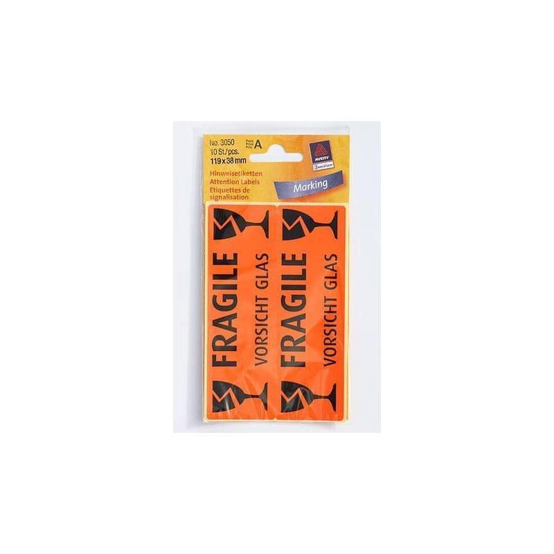 Autocolantes Zweckform 'Cuidado Vidro', papel, preto-laranja