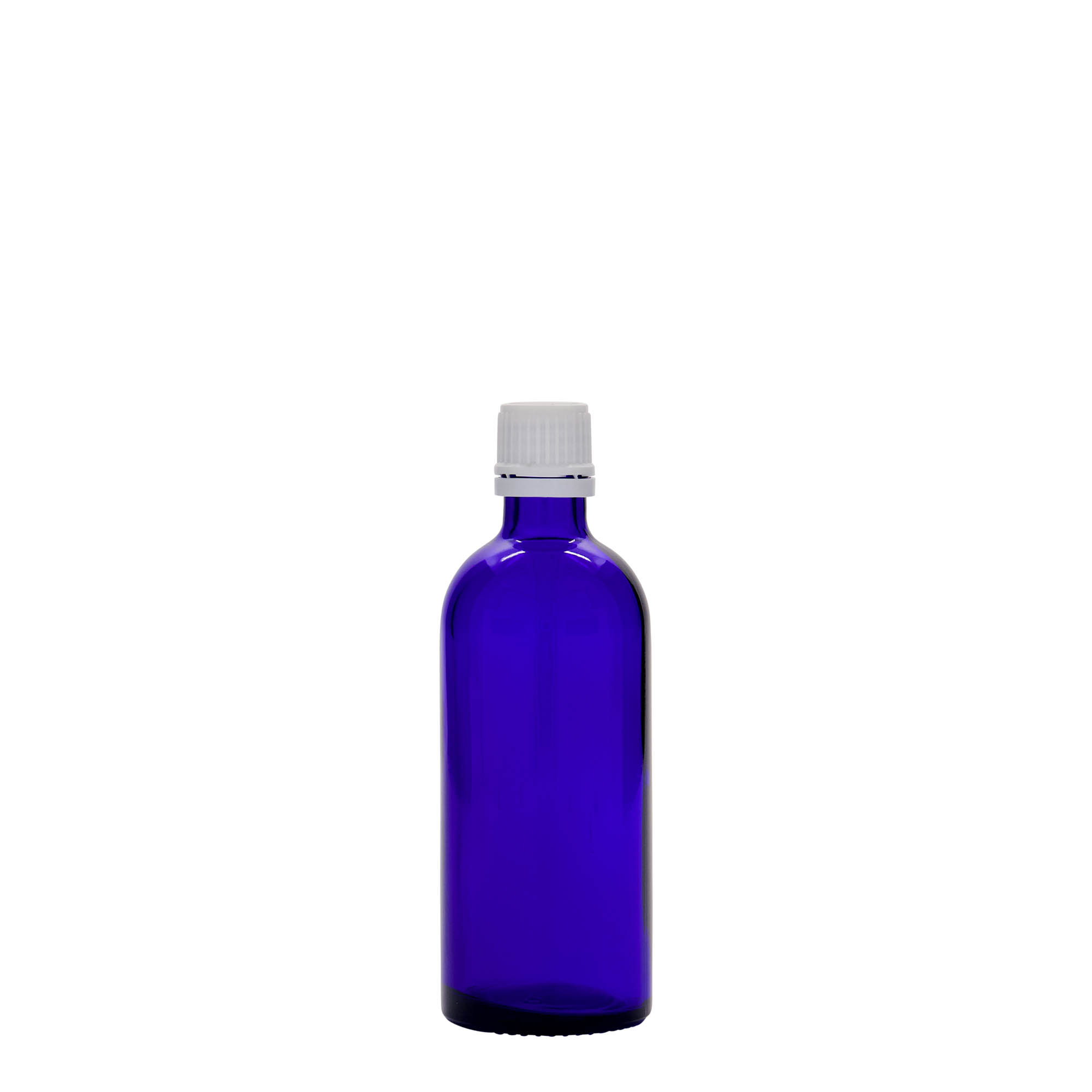 Frasco medicinal de vidro 100 ml, azul royal, boca: DIN 18 Frasco medicinal de vidro 100 ml, azul royal, boca: DIN 18