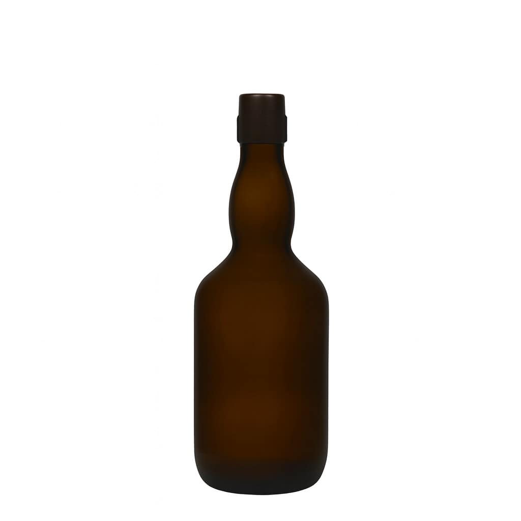 Garrafa de cerveja 500 ml com gargalo engolado, vidro, verde antigo, boca: fecho de mola