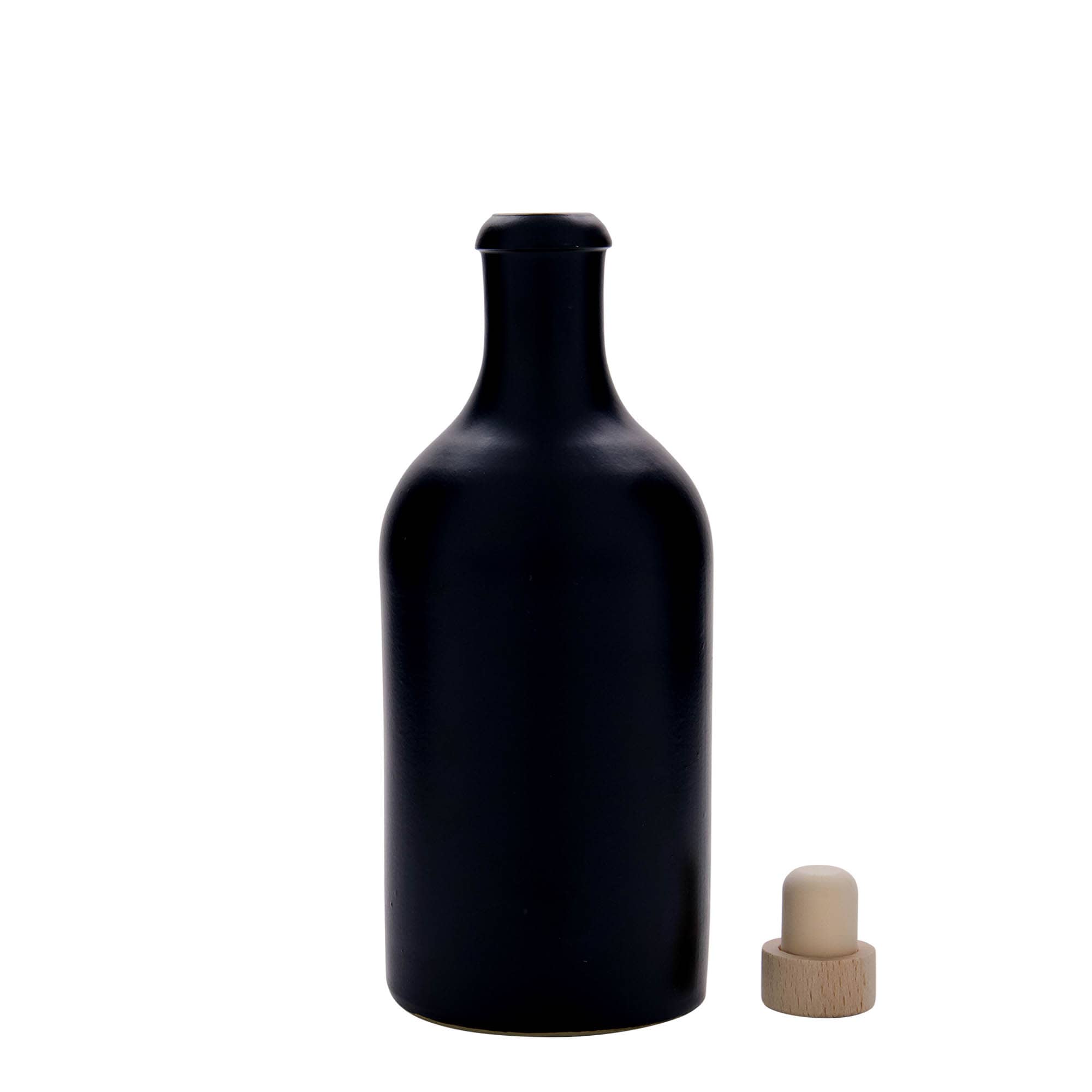 Jarro de barro 500 ml, grés, preto, boca: cortiça