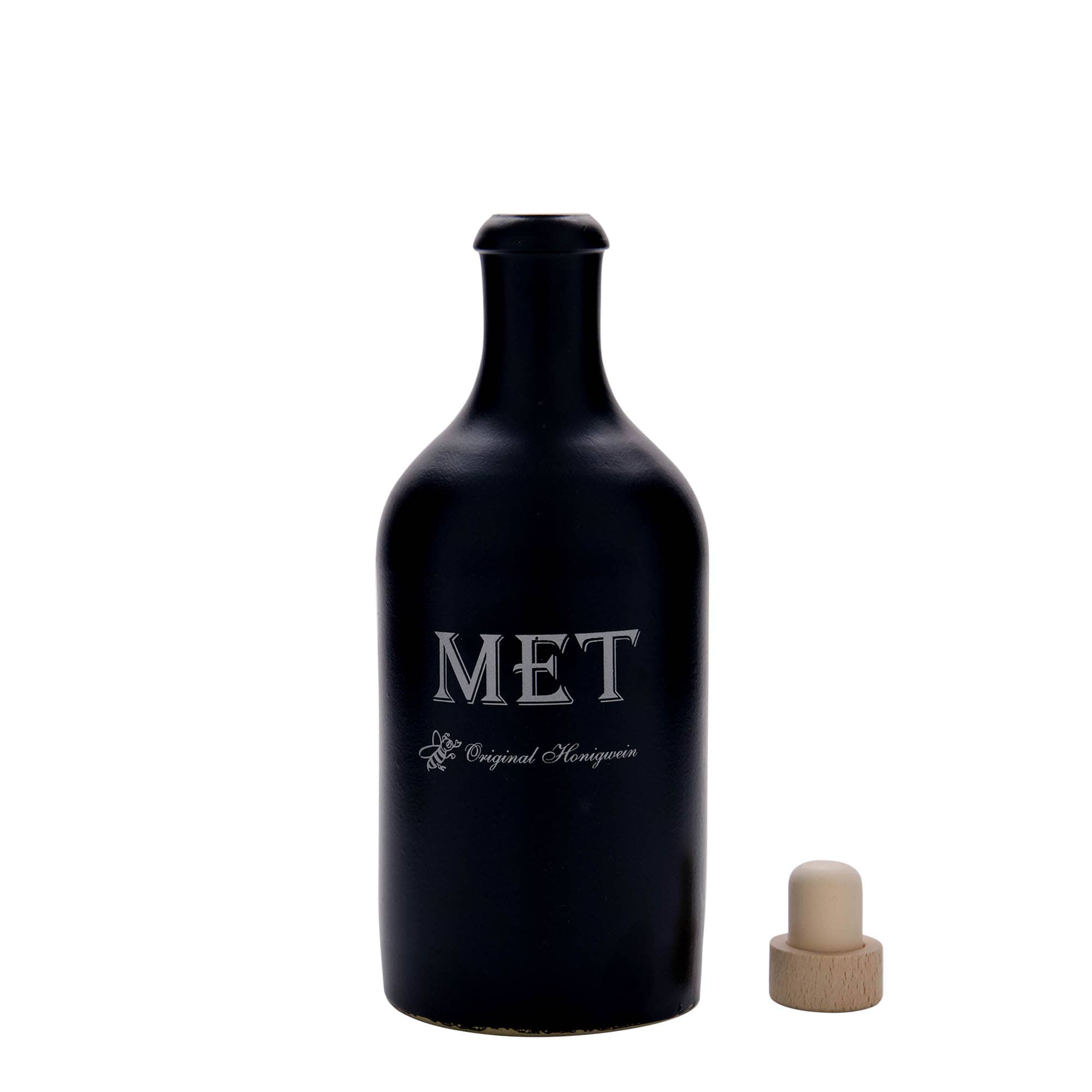 Jarro de barro de 500 ml, motivo: hidromel, grés, preto, boca: cortiça