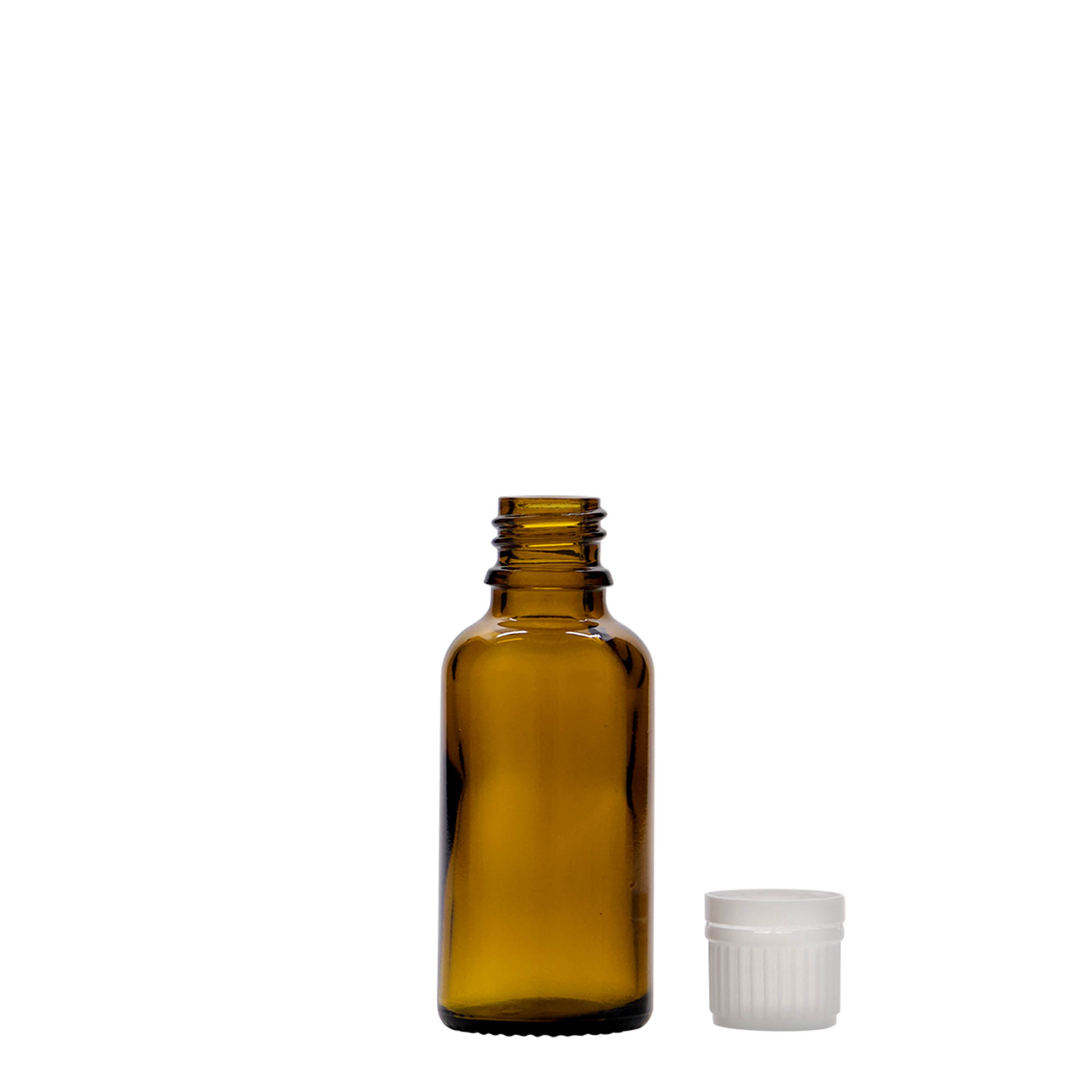 Frasco de medicamento de 30 ml, vidro, castanho, boca: DIN 18 Frasco de medicamento de 30 ml, vidro, castanho, boca: DIN 18