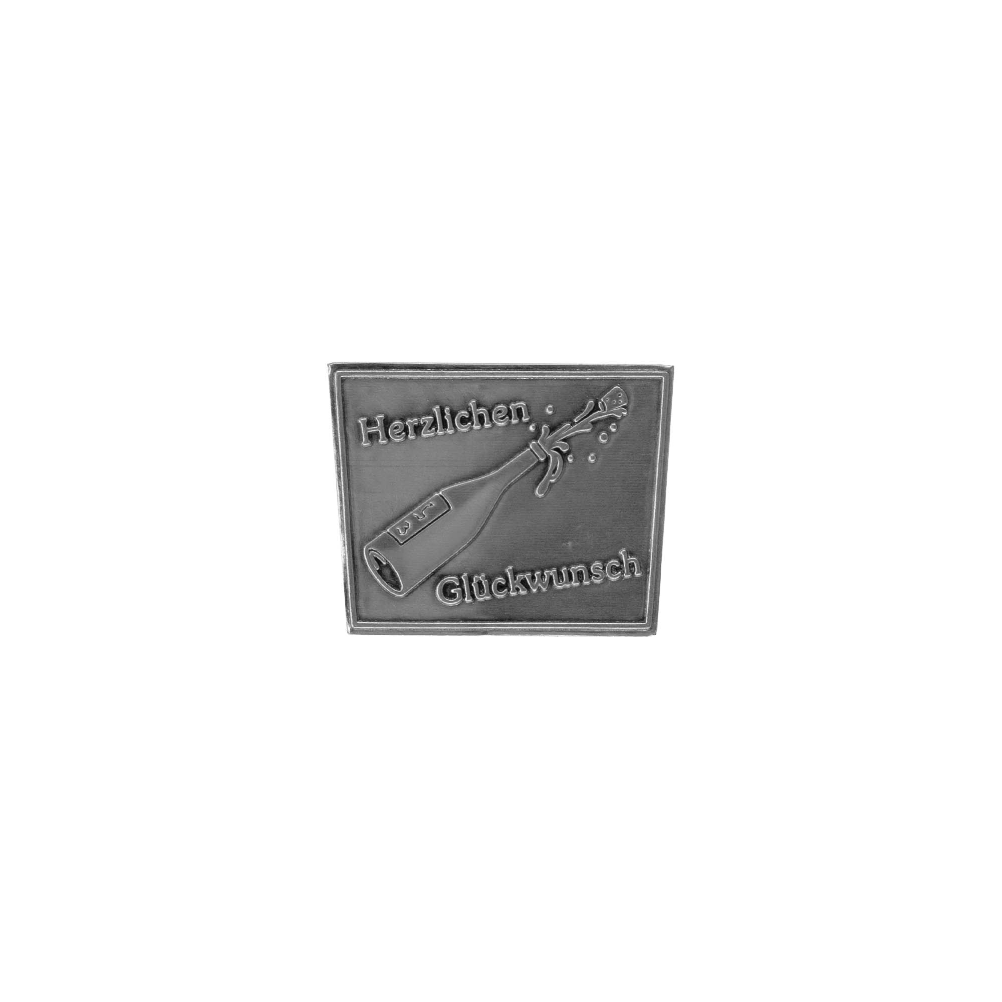 Etiqueta de estanho 'Parabéns', trapezoidal, metal, prata Etiqueta de estanho 'Parabéns', trapezoidal, metal, prata
