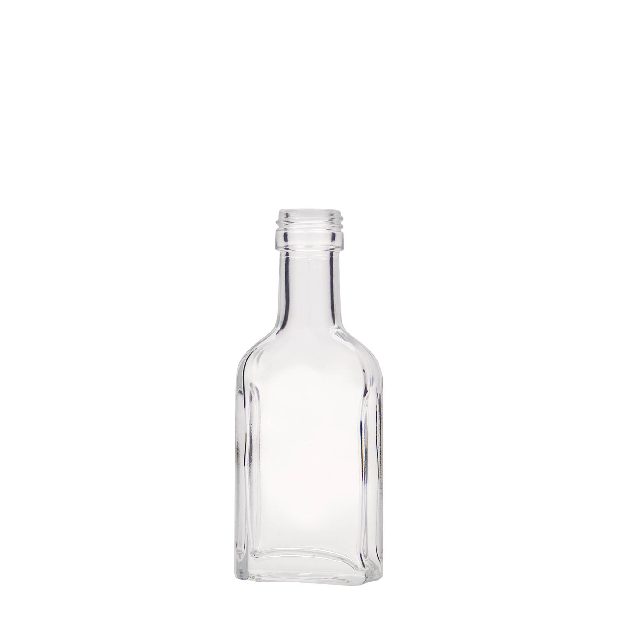Frasco de bolso 40 ml pescoço longo, retangular, vidro, boca: PP 22 Frasco de bolso 40 ml pescoço longo, retangular, vidro, boca: PP 22