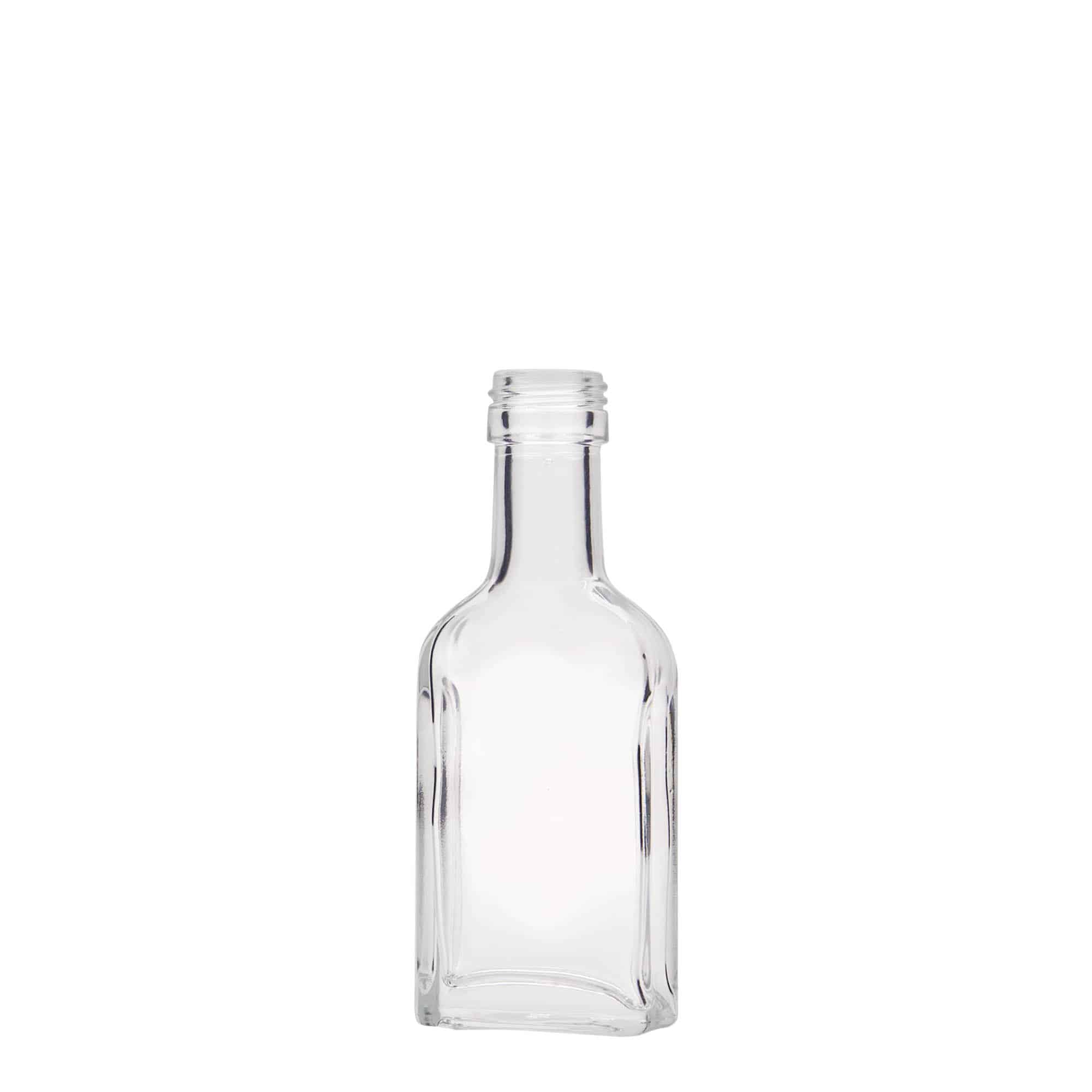 Frasco de bolso 40 ml pescoço longo, retangular, vidro, boca: PP 22