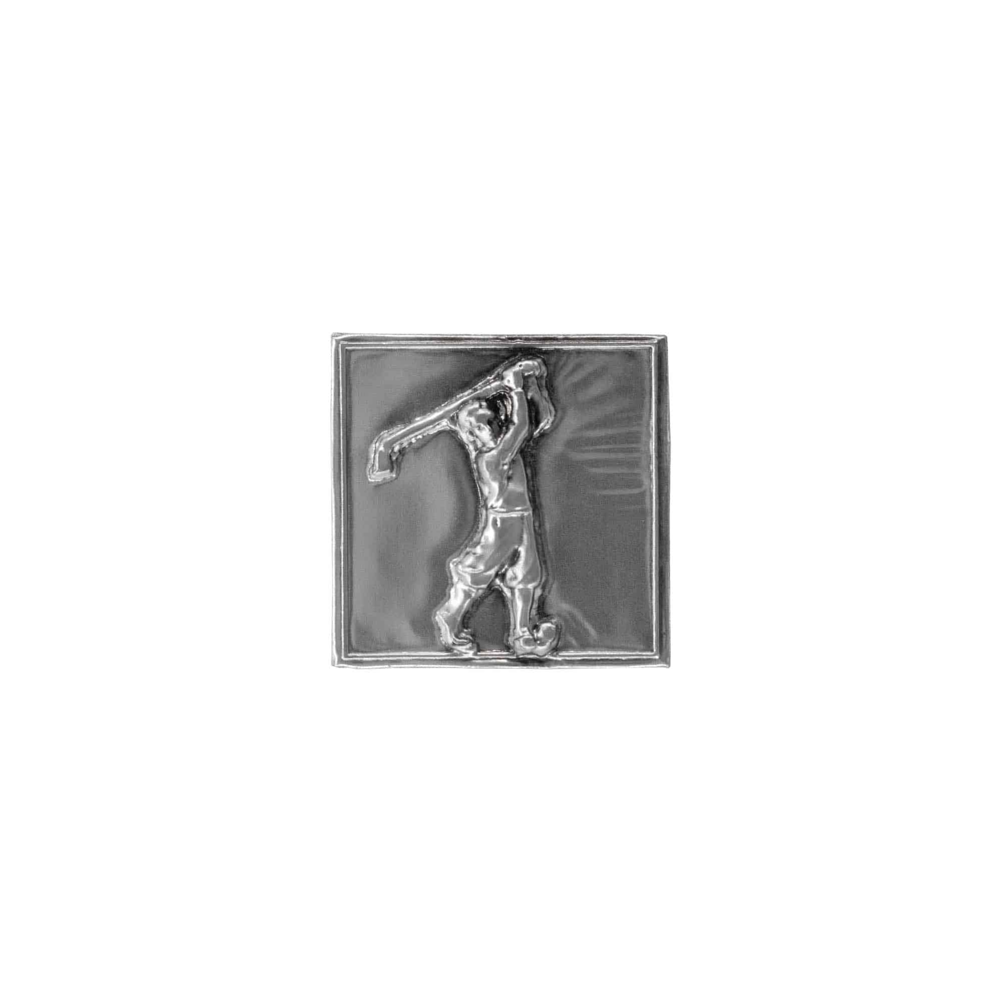 Etiqueta de estanho 'Golfer', quadrada, metal, prateada Etiqueta de estanho 'Golfer', quadrada, metal, prateada