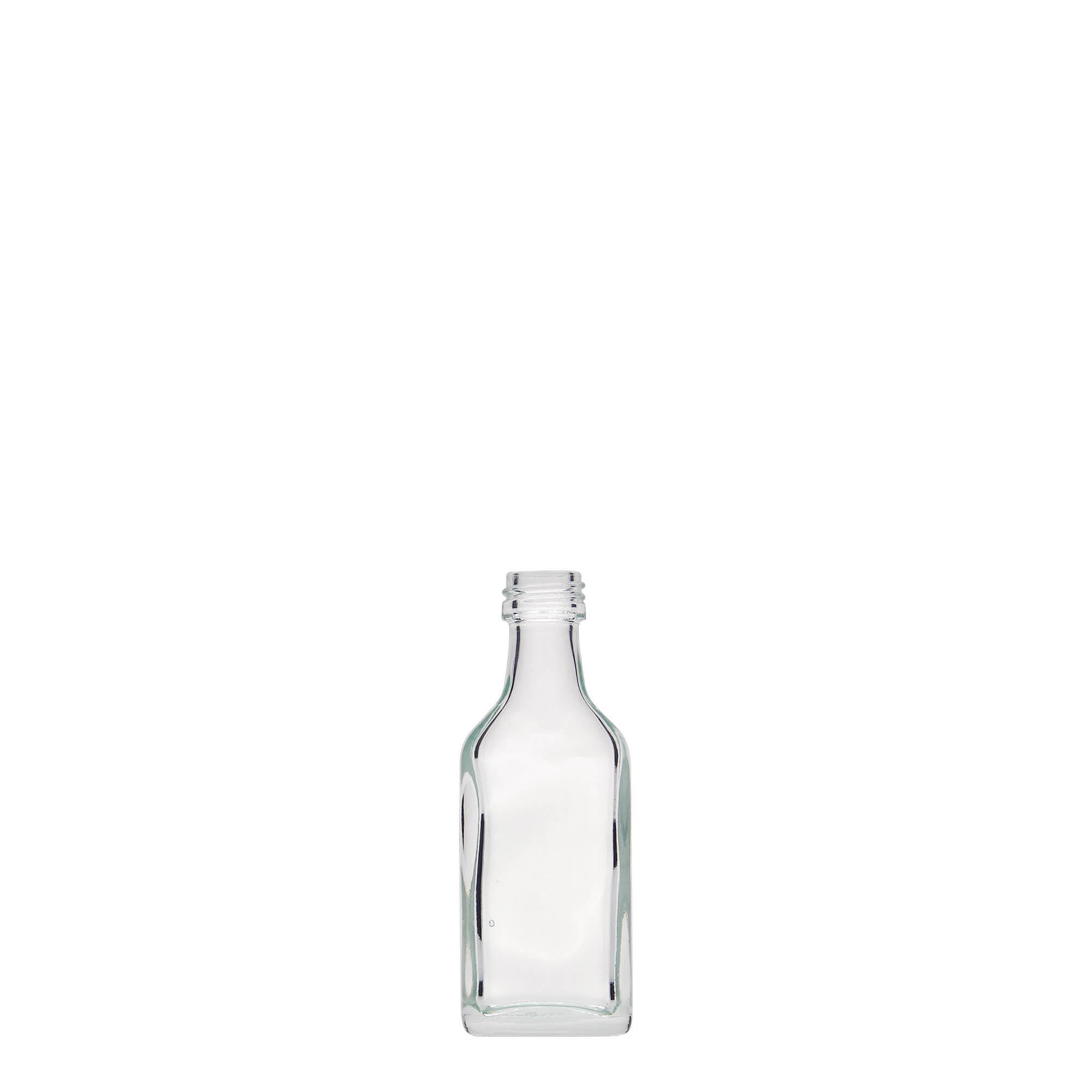 Frasco de bolso de 20 ml, retangular, vidro, boca: PP 18 Frasco de bolso de 20 ml, retangular, vidro, boca: PP 18