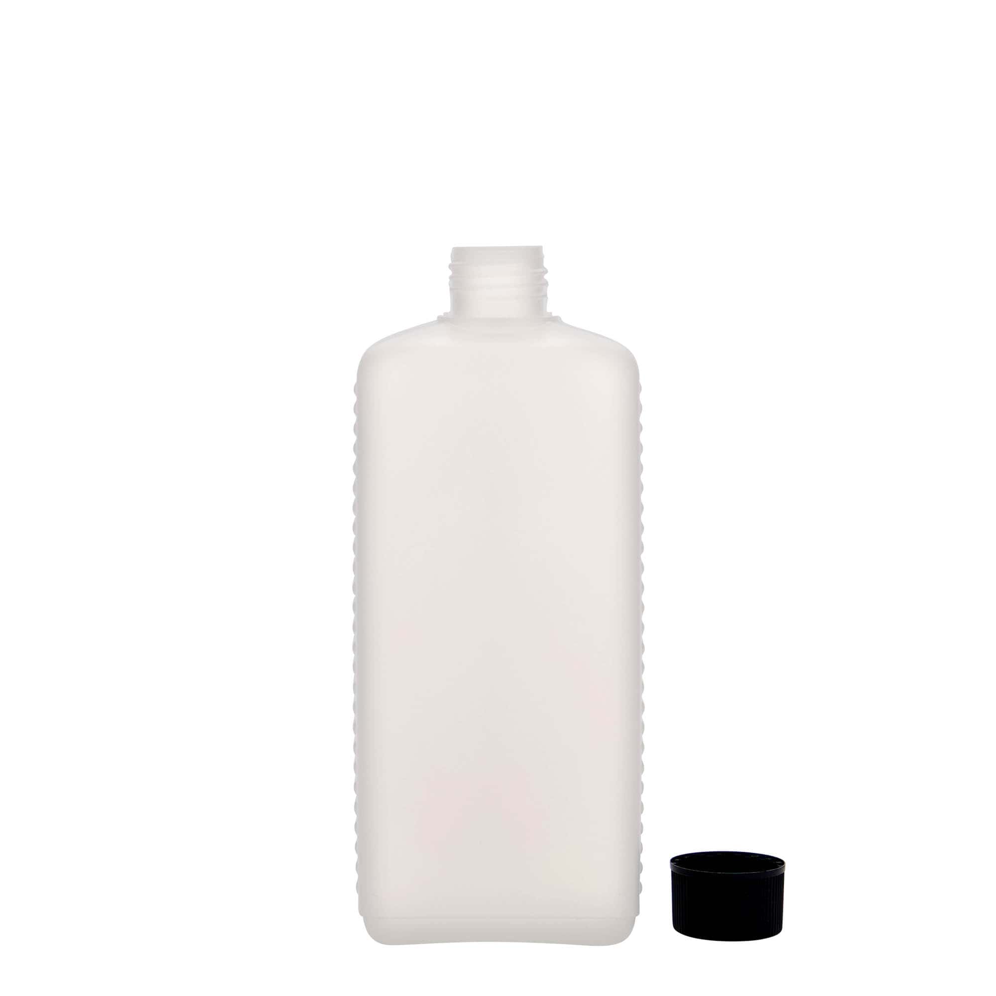 Frasco de contentor de 500 ml, retangular, plástico HDPE, natural, boca: DIN 25 EPE