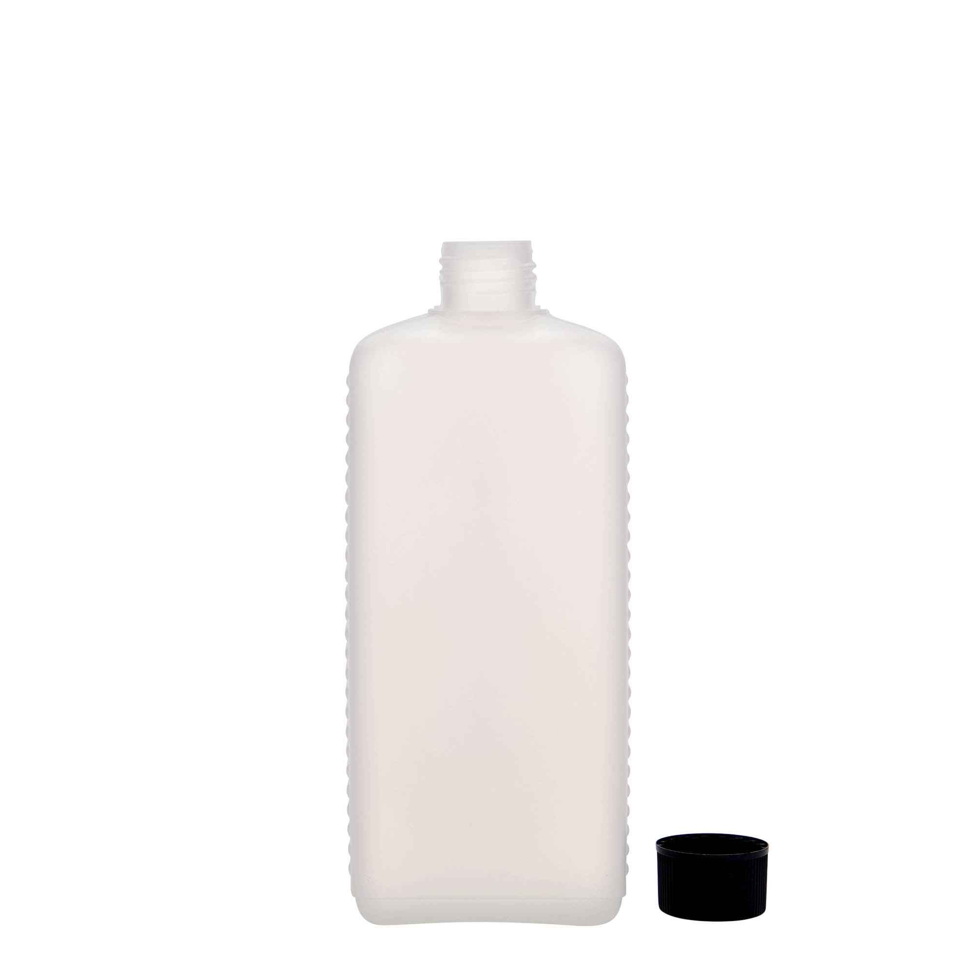 Frasco de contentor de 500 ml, retangular, plástico HDPE, natural, boca: DIN 25 EPE