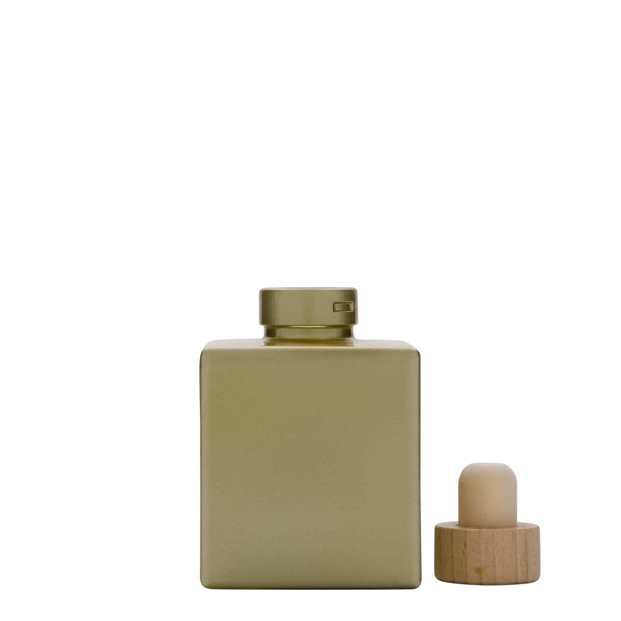 Frasco de vidro de 100 ml 'Cube', quadrado, dourado, boca: cortiça