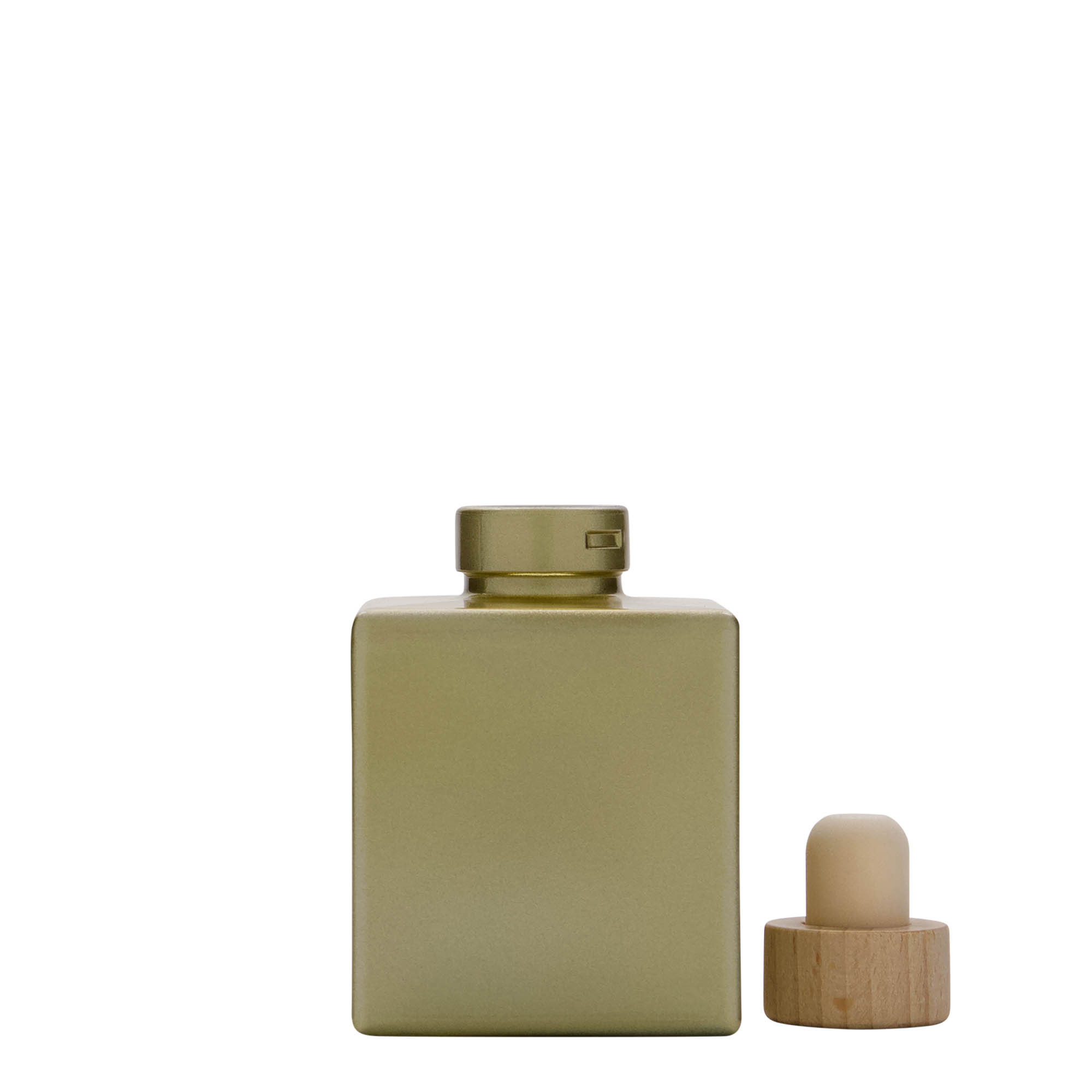Frasco de vidro de 100 ml 'Cube', quadrado, dourado, boca: cortiça Frasco de vidro de 100 ml 'Cube', quadrado, dourado, boca: cortiça