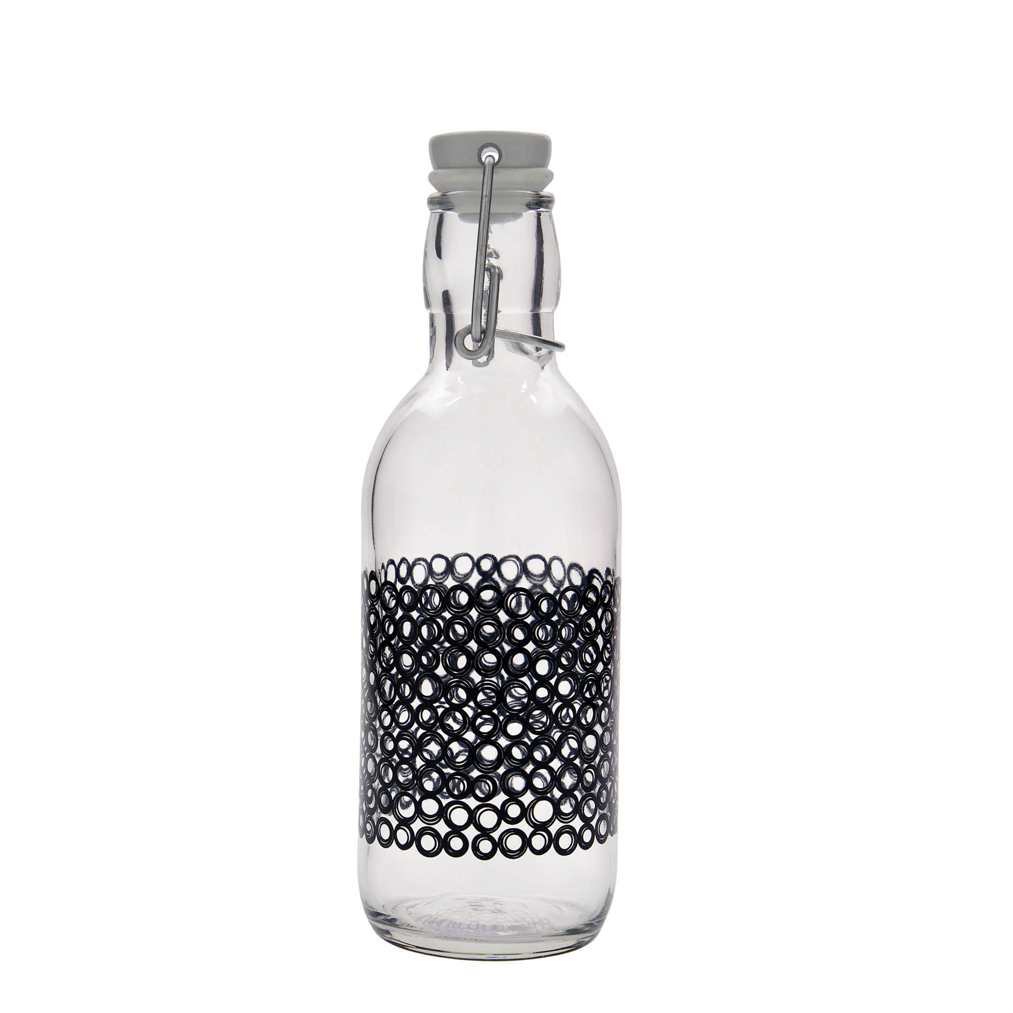 Garrafa de vidro de 500 ml 'Emilia', motivo: Circola nero, boca: fecho de mola