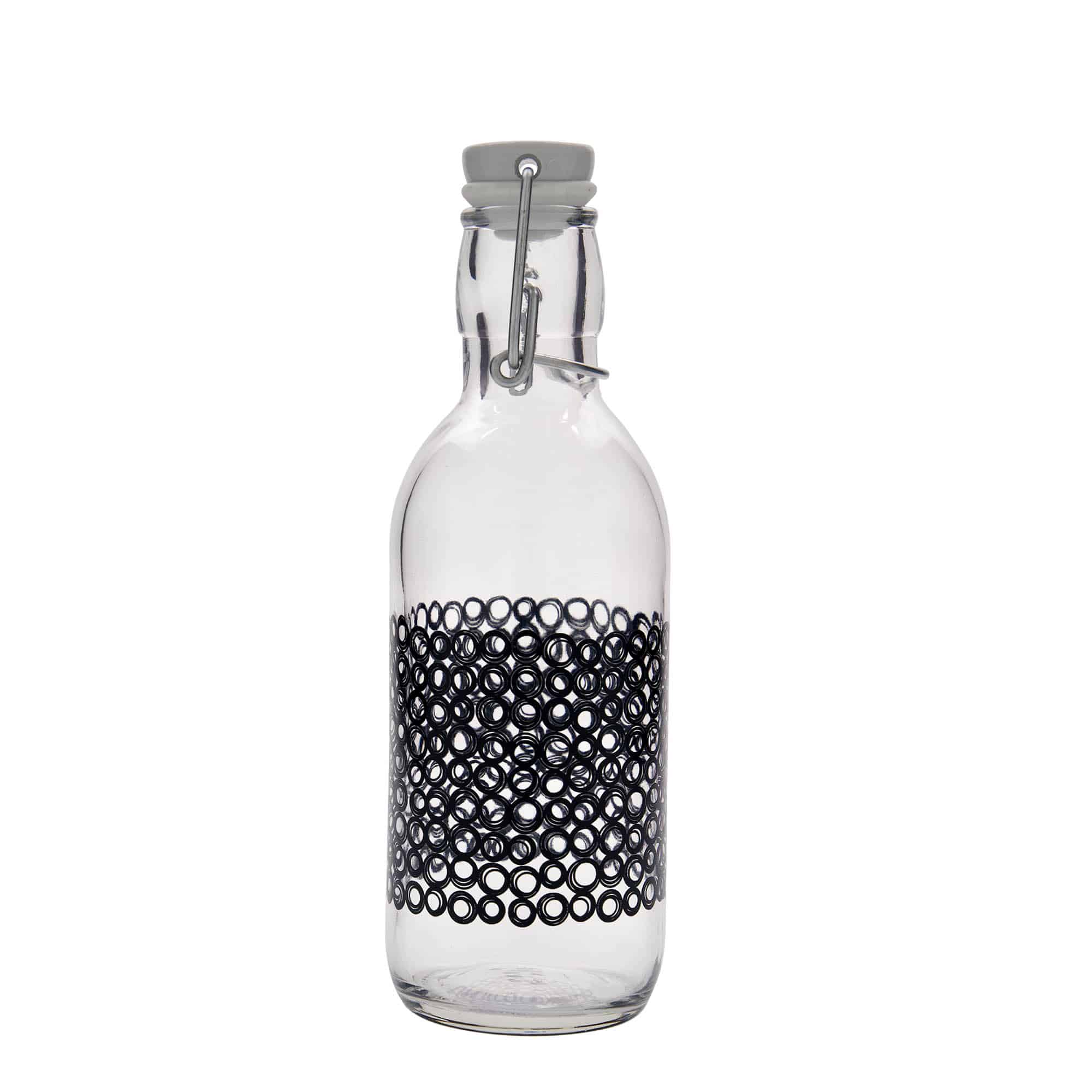 Garrafa de vidro de 500 ml 'Emilia', motivo: Circola nero, boca: fecho de mola