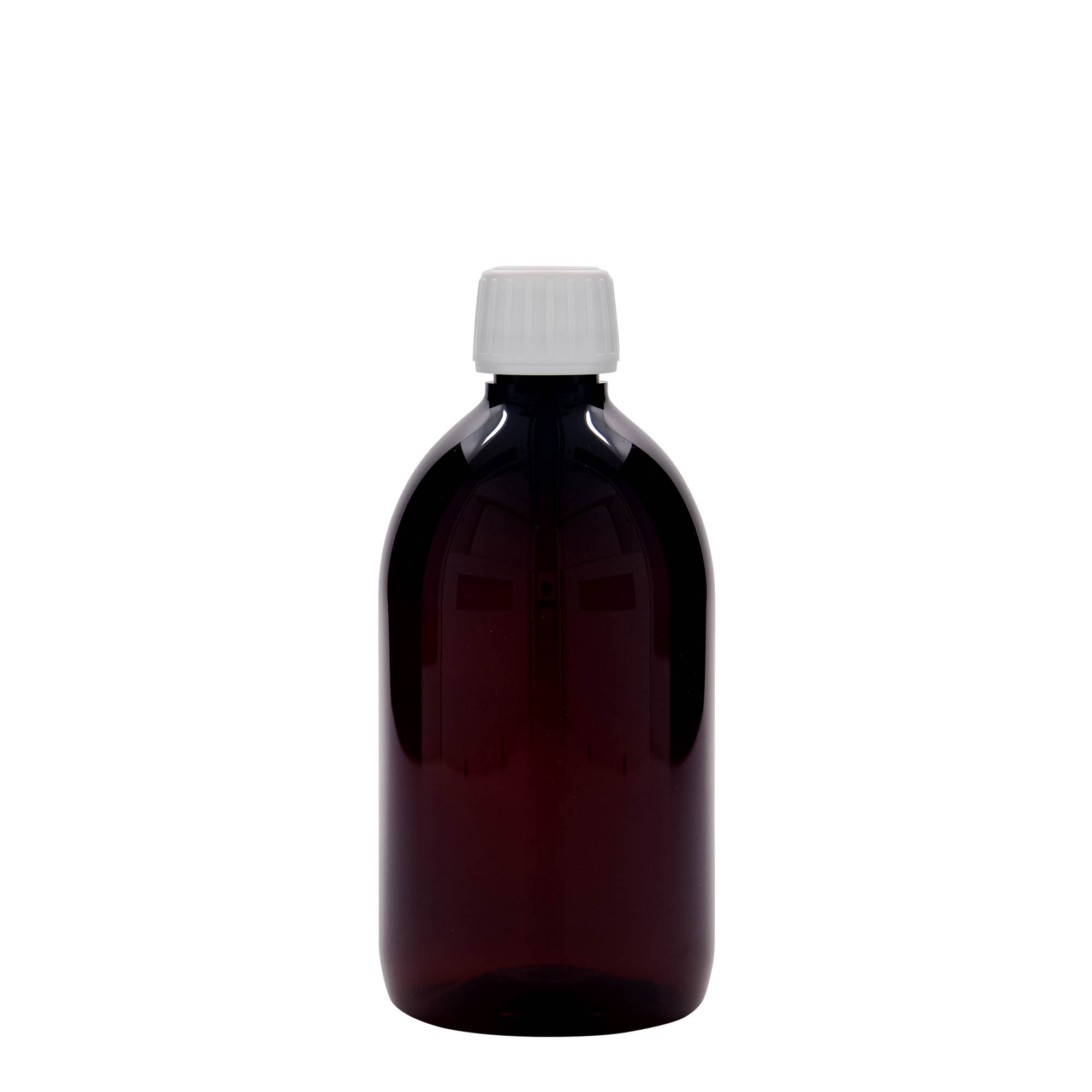 Frasco médico PET de 500 ml, castanho, plástico, boca: PP 28 Frasco médico PET de 500 ml, castanho, plástico, boca: PP 28