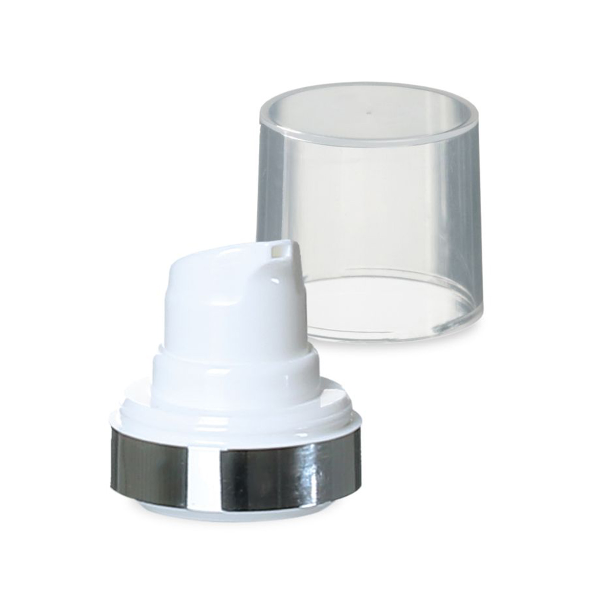 Cabeça Airless Micro com Borda Prateada + Tampa de Encaixe Brilhante de Cor Natural Cabeça Airless Micro com Borda Prateada + Tampa de Encaixe Brilhante de Cor Natural