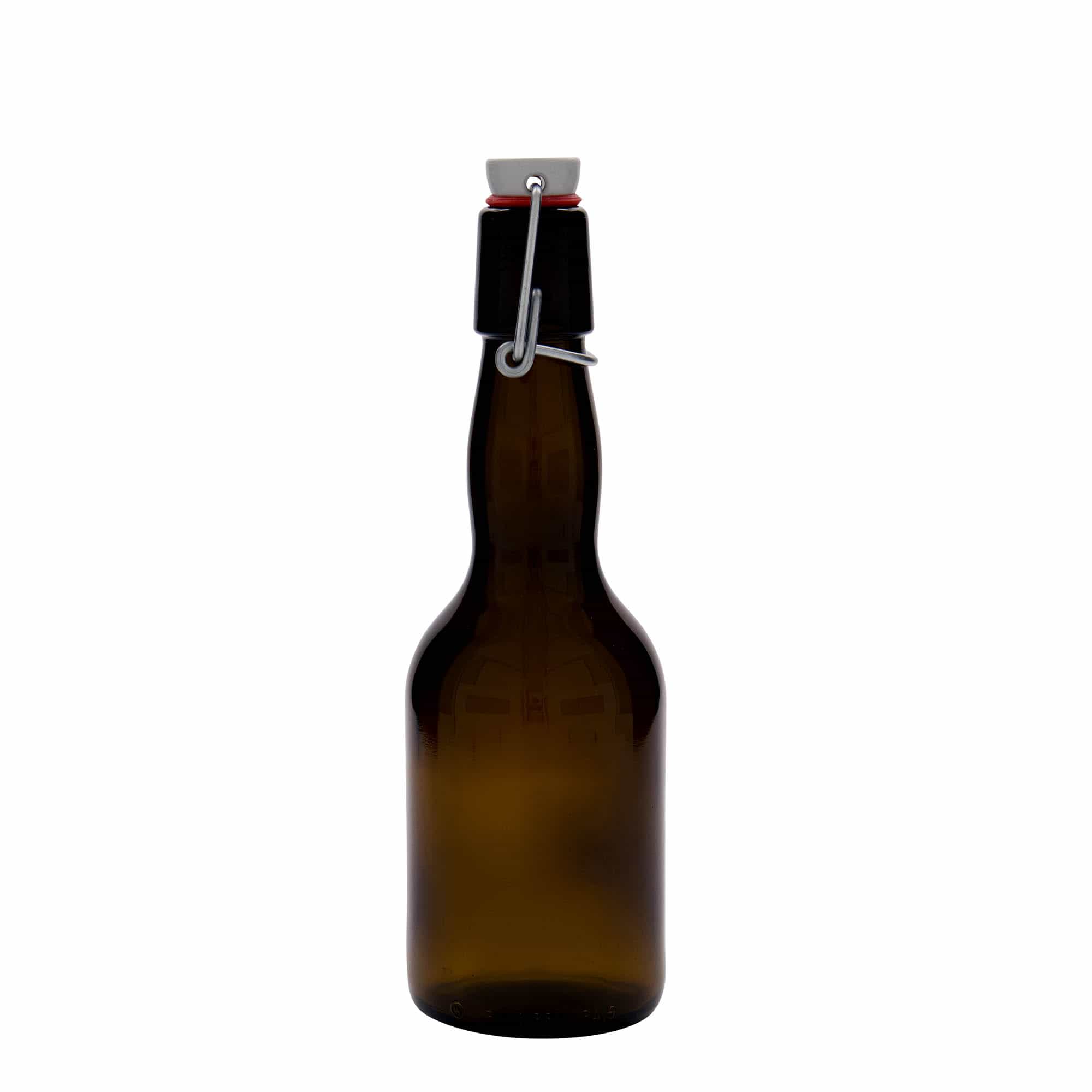 Garrafa de cerveja de 330 ml com gargalo de pescoço, vidro, castanha, boca: fecho de mola